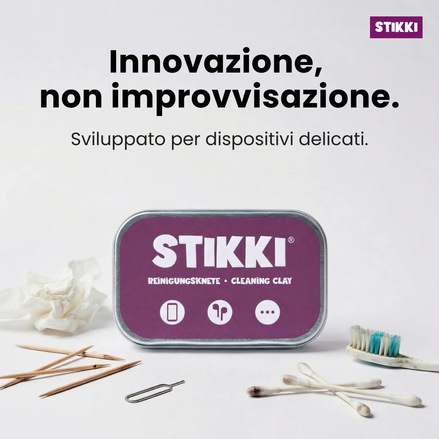 STIKKI Kit Pulizia Telefono e Cuffie per iPhone e AirPods - Pasta Pulizia con Strumenti USB C, Lightning