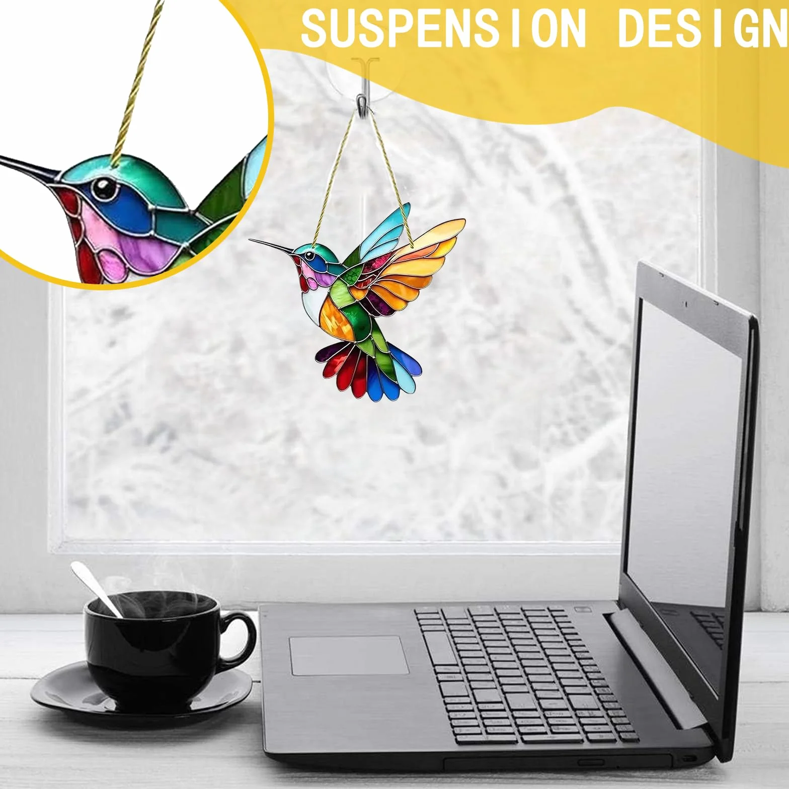 2 Pezzi Acchiappasole a Forma di Colibrì, Acchiappa Sole,Colibrì Prisma Arcobaleno da Finestra, Colorato Acchiappasole Colibrì, Uccelli Acchiappa Sole da Appendere