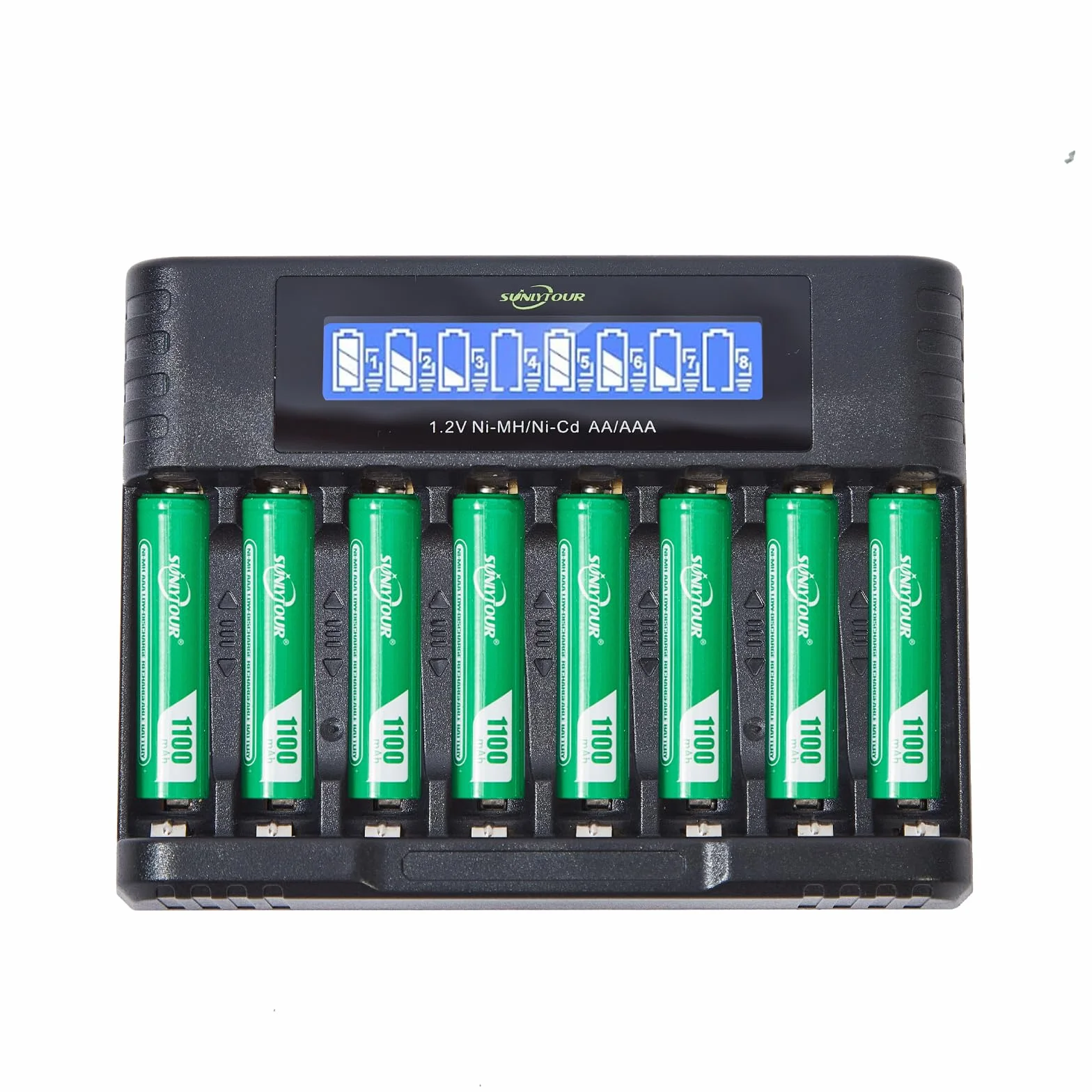 SUNLYTOUR 8 Piles 1100mAh AAA Ni-MH Batterie con Caricabatterie 8 Slots Ricarica fino a 1200 Cicli