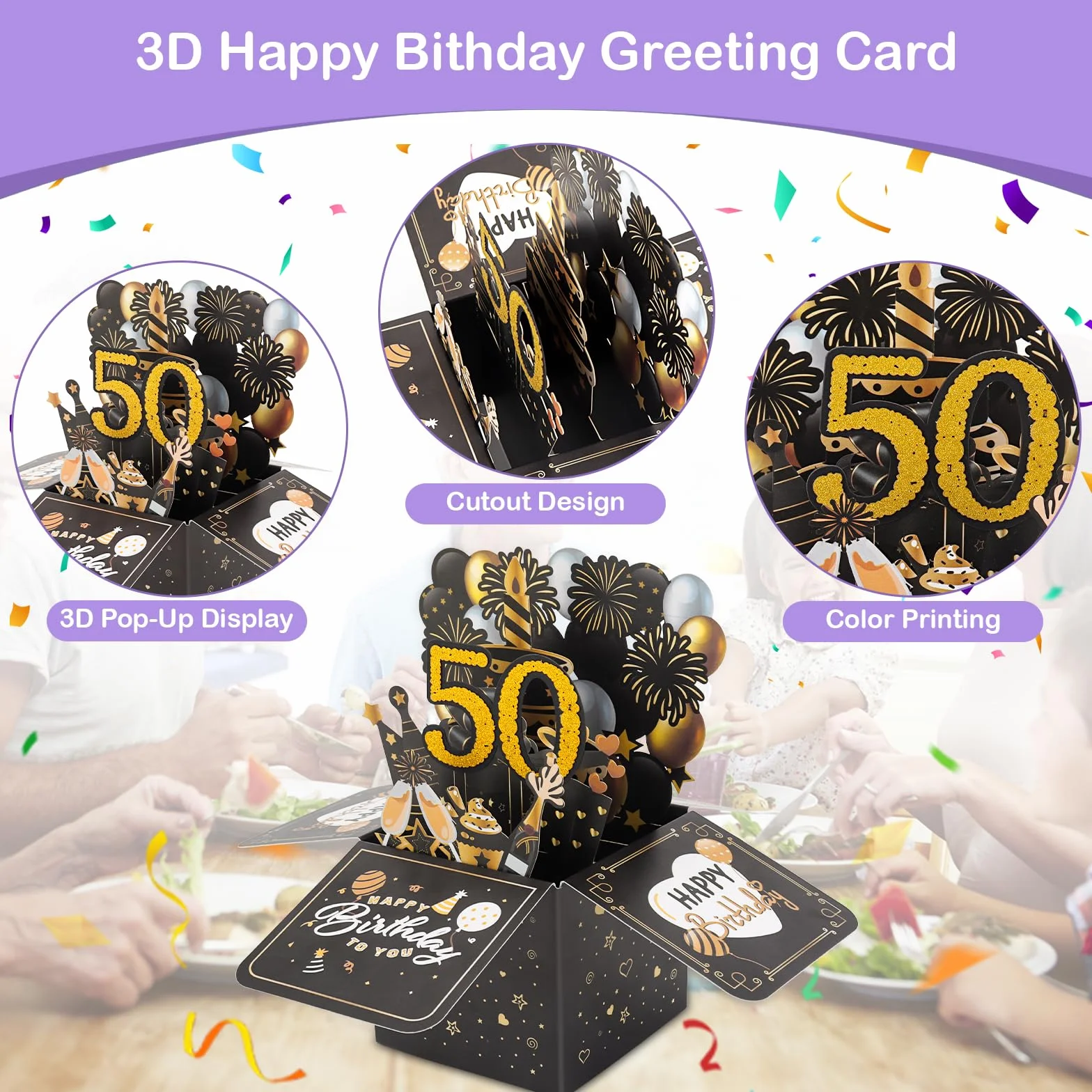 Coicok Biglietto Auguri 50 Anni Pop Up 3D Compleanno Uomo Donna Matrimonio