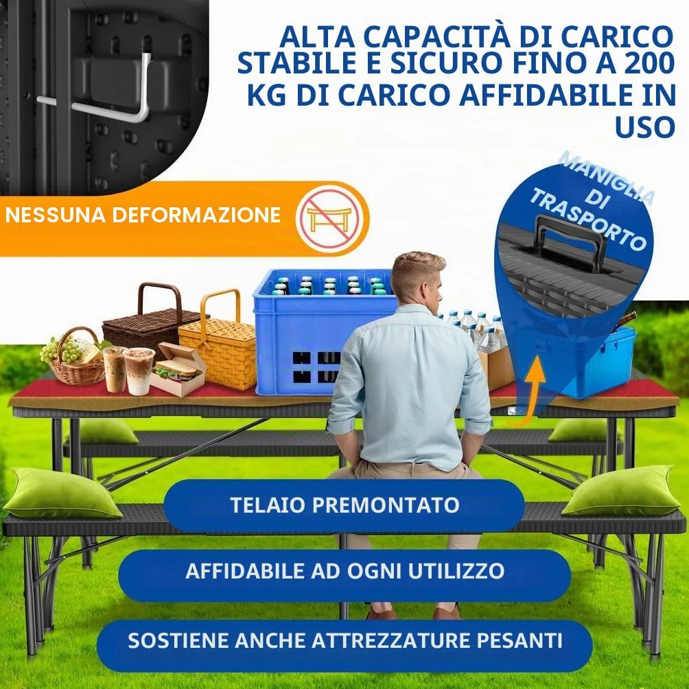 KESSER® Tavolo da buffet Tavolo pieghevole in plastica, 180x75 cm di rattan tavolo da campeggio tavolo per feste tavolo pieghevole tavolo da giardino, terrazza e balcone, Antracite