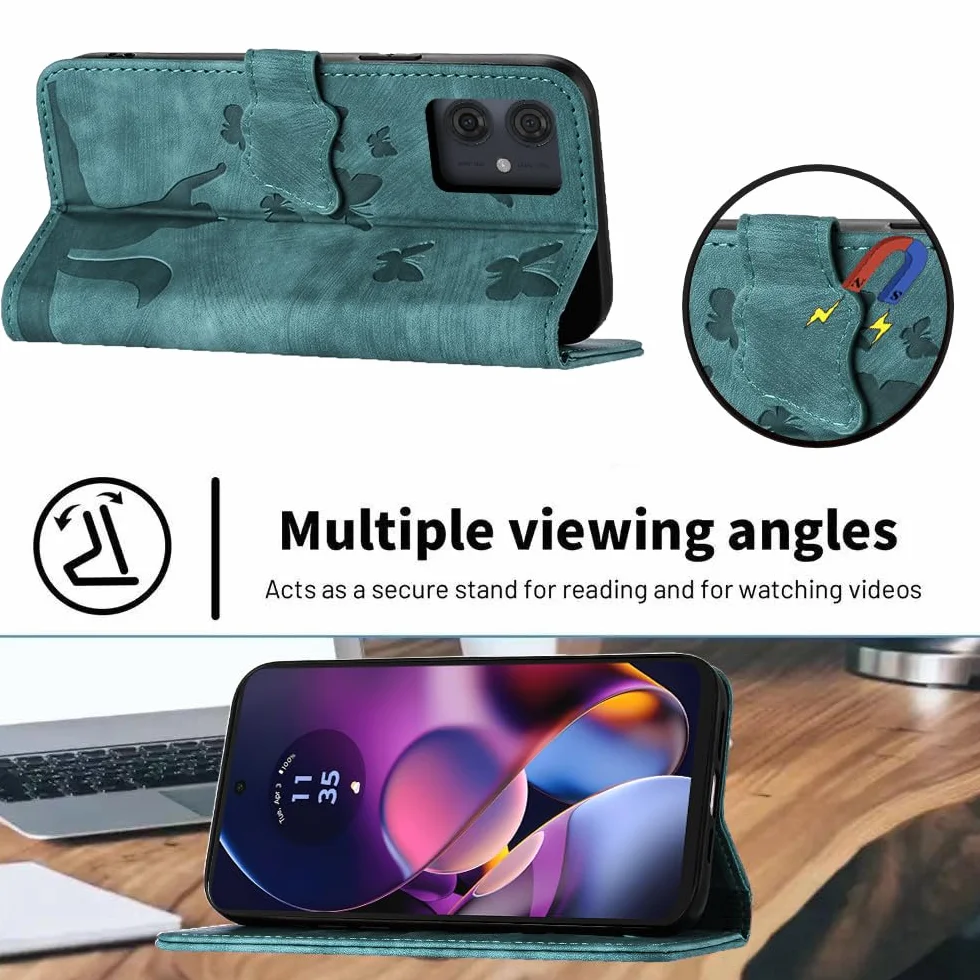 Etui Moto G54 5G PU Skórzane z Miejscem na Karty Zielone