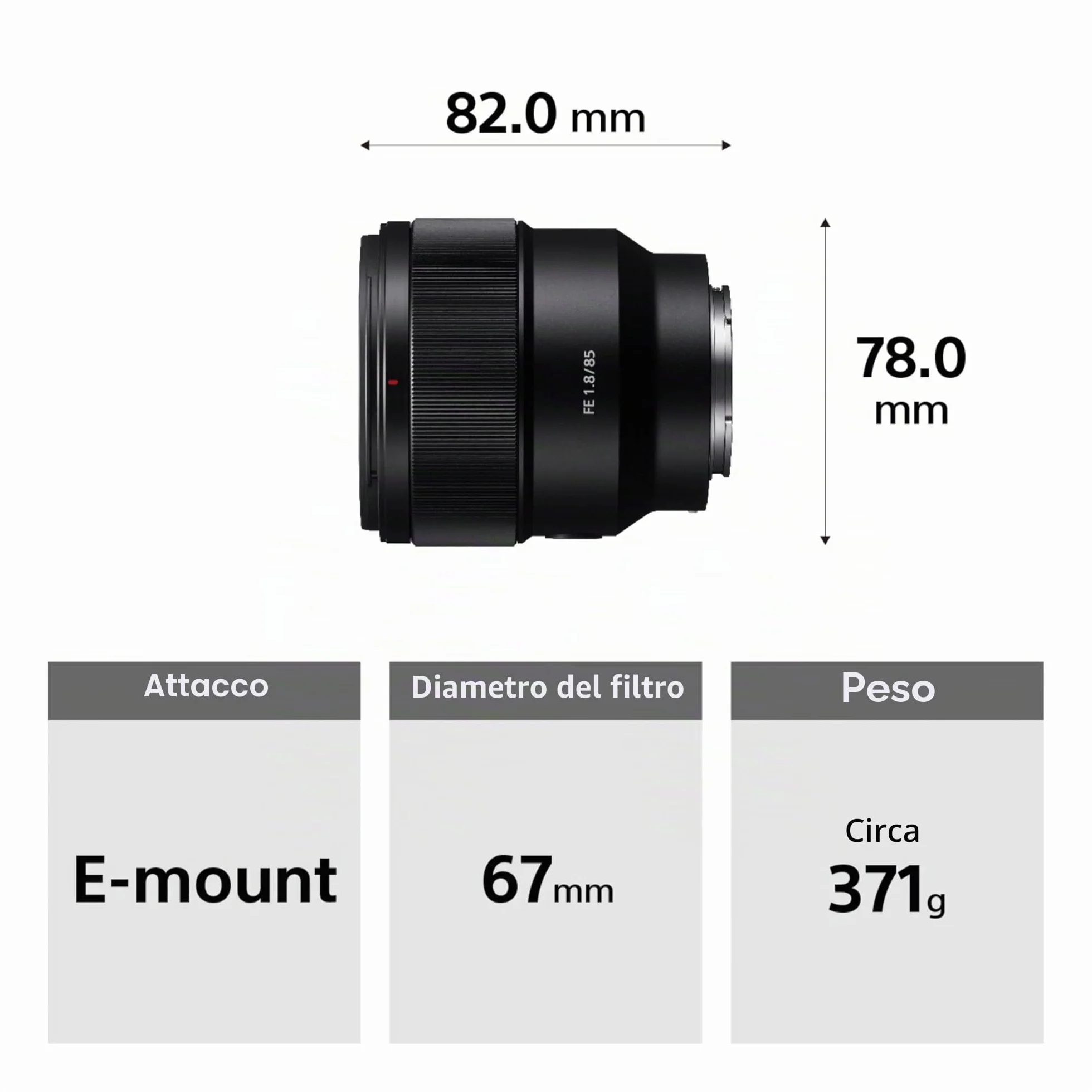 Sony SEL-85F18 Obiettivo 85mm F1.8 Full Frame E-Mount Nero