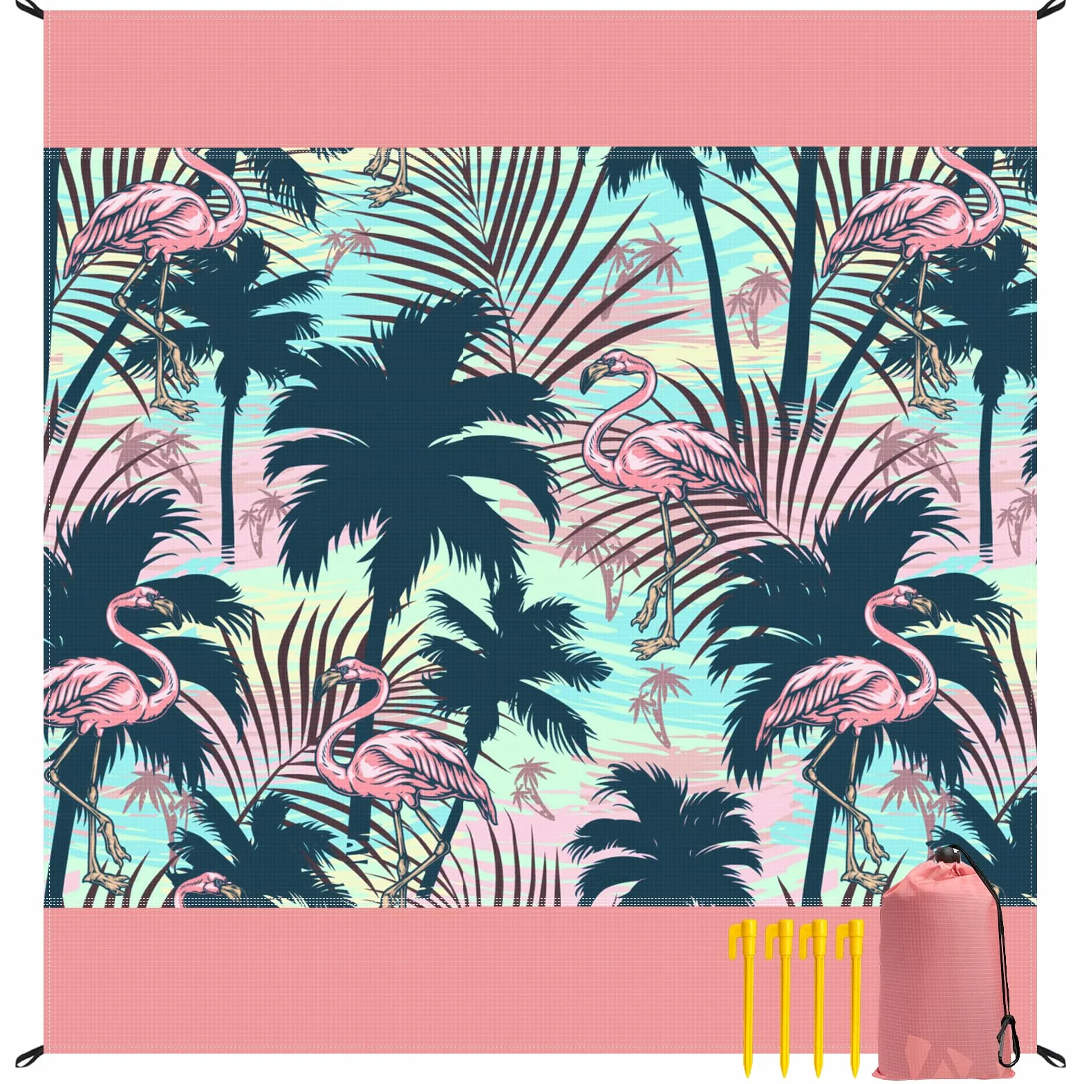 Coperta da Spiaggia Impermeabile 280x300 cm Telo Anti Sabbia con Picchetti Leggera Portatile