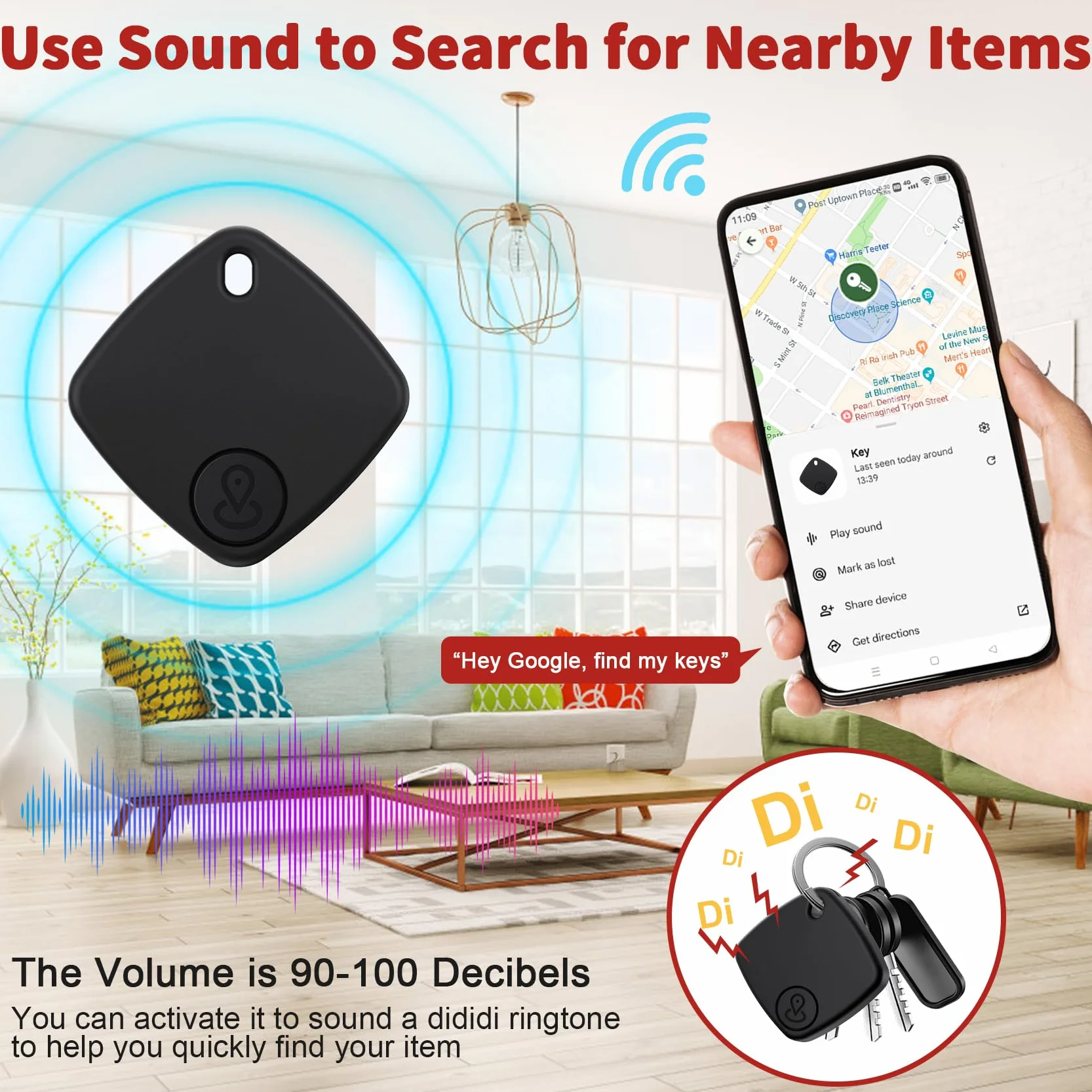 Air Tracker Android 4 Pezzi Smart Tracker Bluetooth Localizzatore Chiavi Bagagli Valigie Portafogli Nero