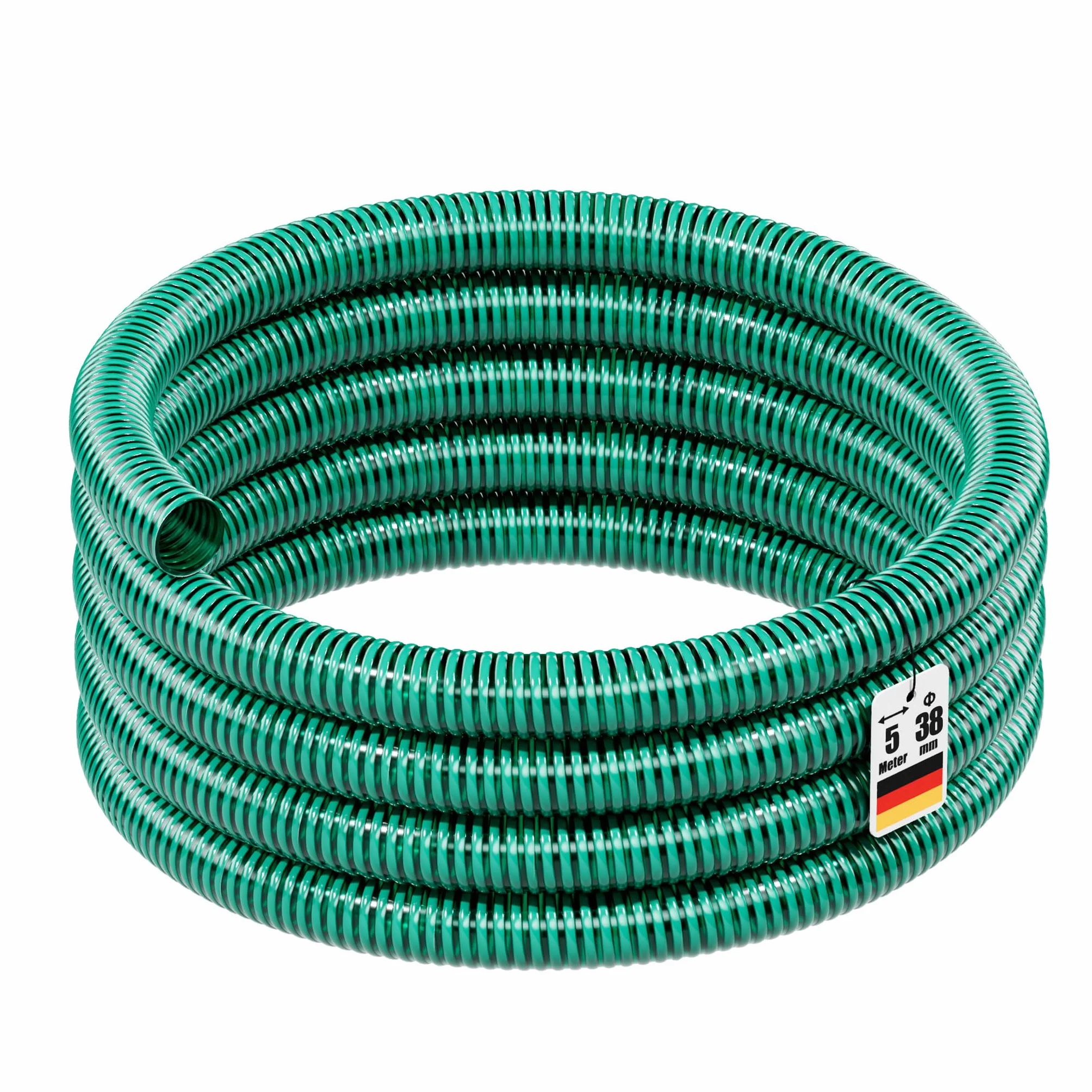 Wiltec Tubo spiralato per aspirazione, verde, da 5m Ø 38mm (1 1/2") - Made in Europe