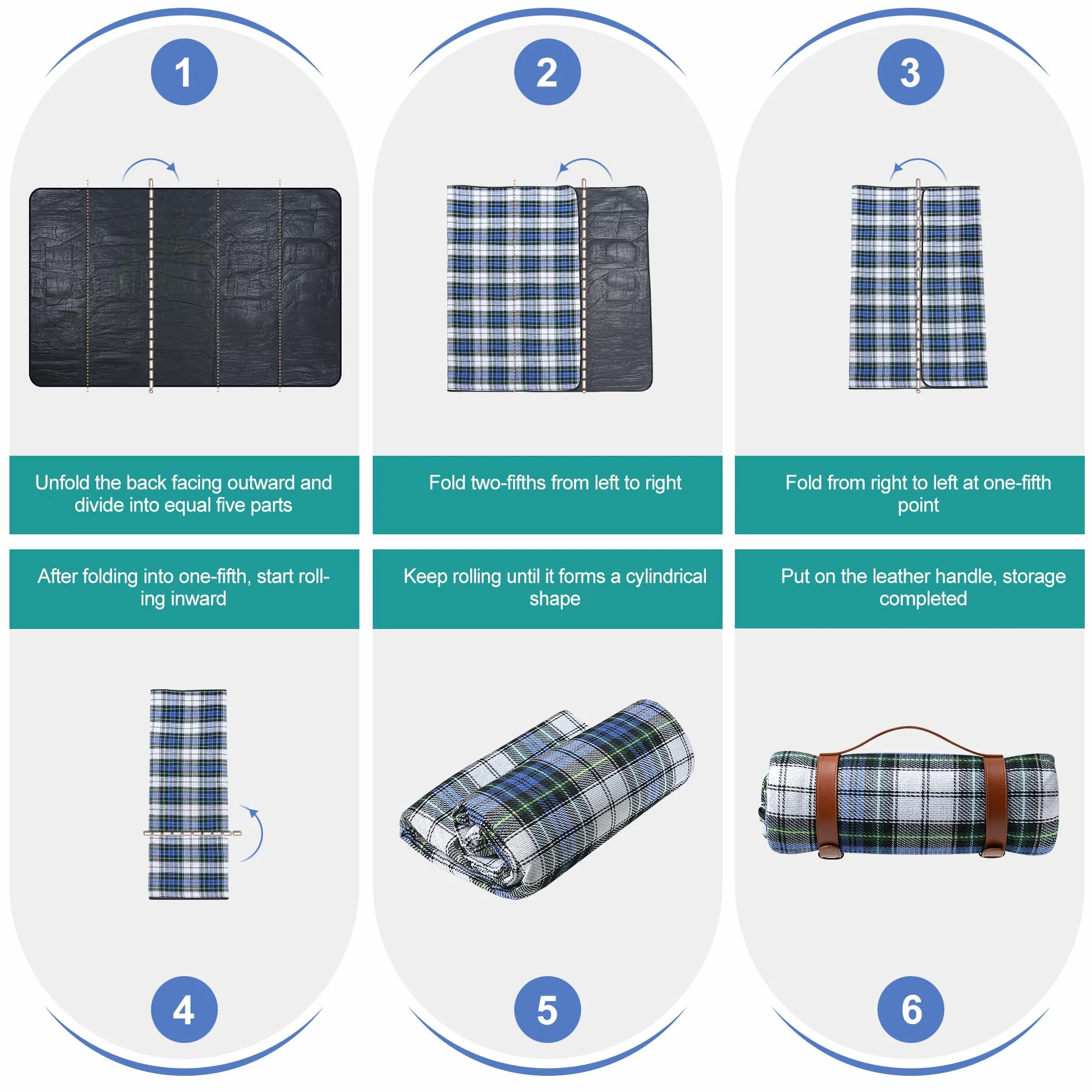 TRIXES Coperta da picnic XL impermeabile con maniglia per trasporto