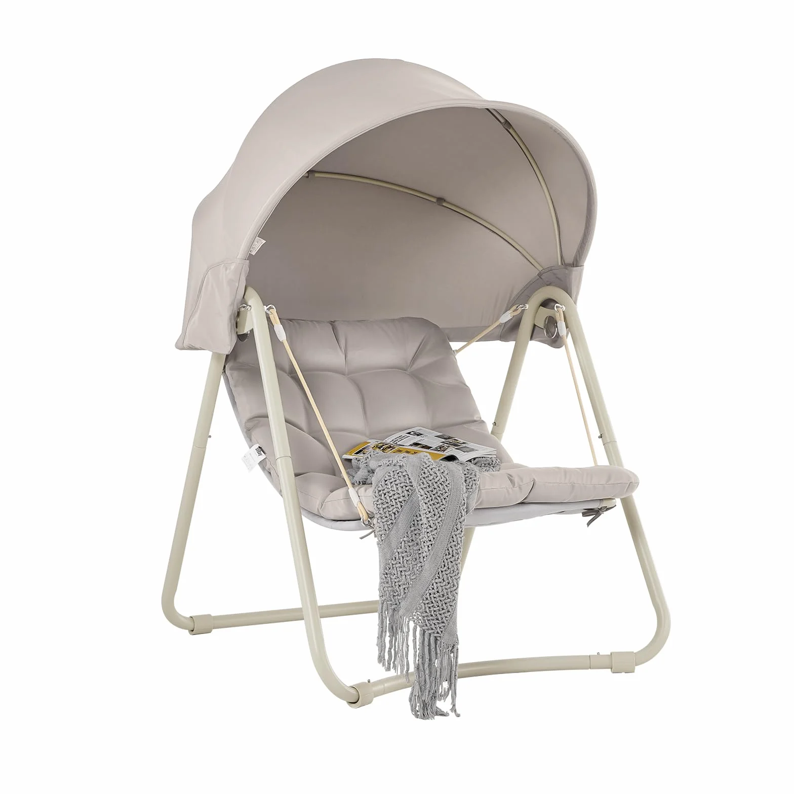 Sobuy Dondolo da Giardino Poltrona Relax con Parasole Regolabile Amaca da Giardino Sedia a Dondolo per Esterni e Interni Poltrona Sospesa Beige 108x126x163 cm OGS62-MI