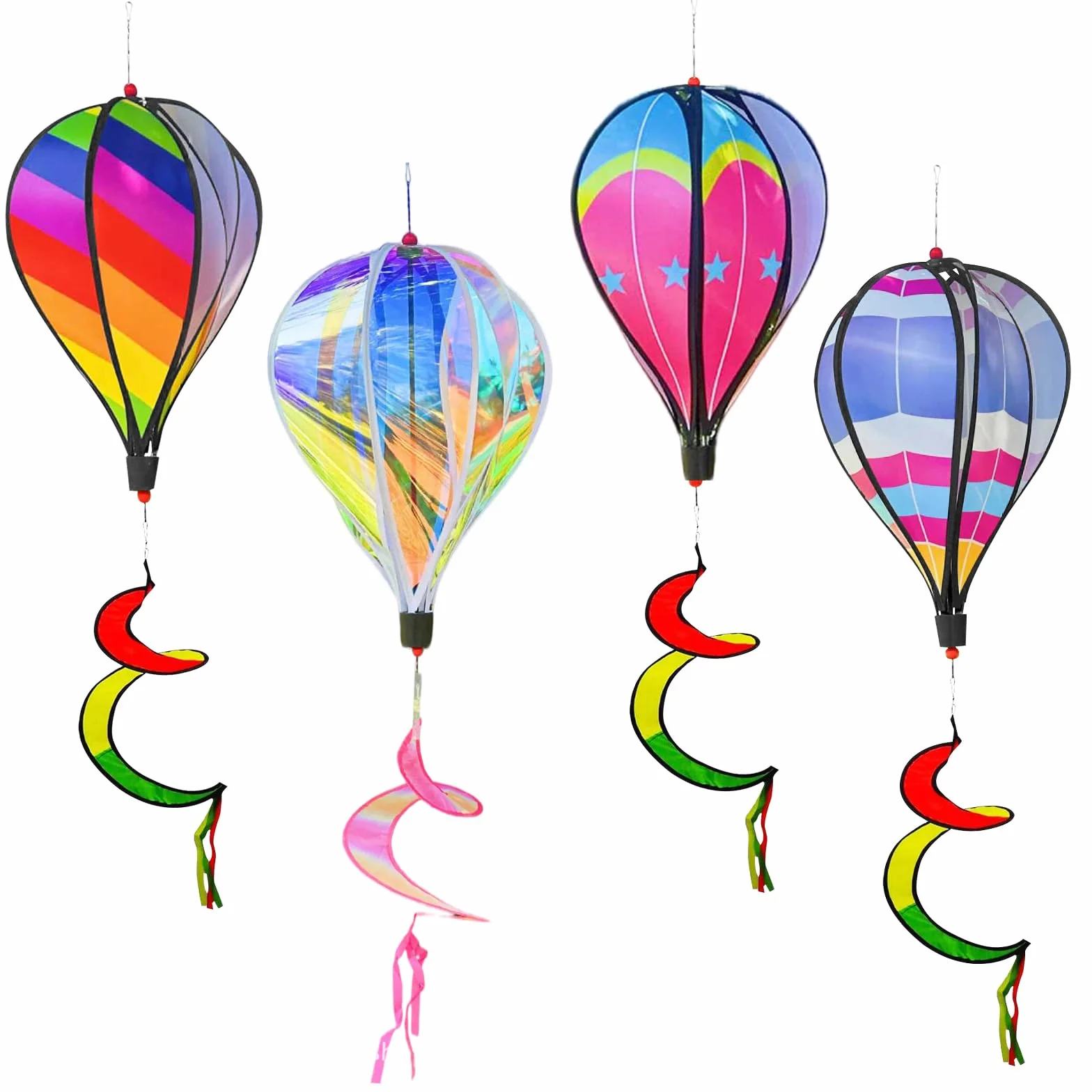 4 palloncini a forma di vento da giardino, 110 cm, scacciapensieri per esterni, arcobaleno, mongolfiera twister, giardino, palloncino vento, decorazione da appendere per l'asilo, il parco