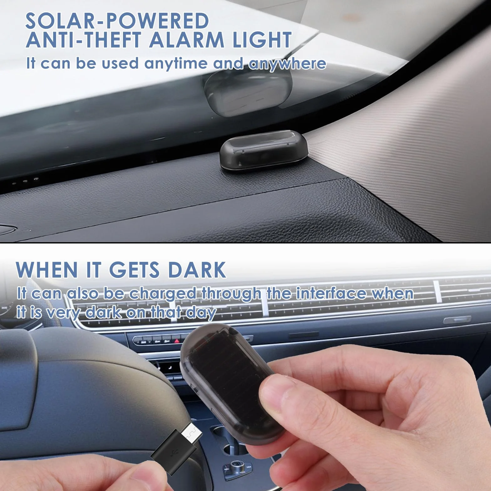 Set di 2 Allarme Solare per Auto, LED Antivandalismo Lampeggiamento Notturno, Sistema Antifurto Flash per Auto Moto Barca