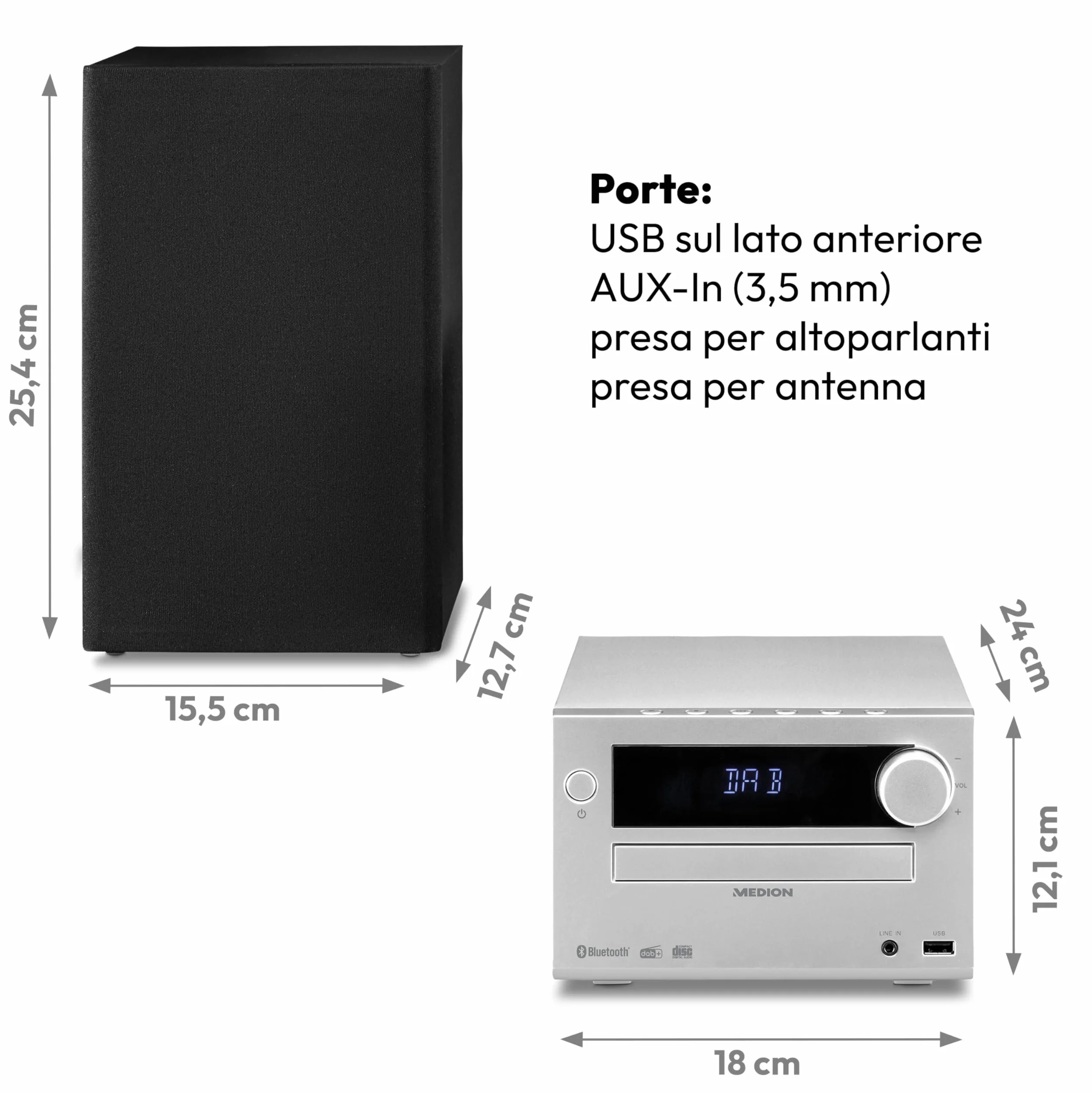MEDION E64482 Sistema audio micro impianto compatto DAB+ CD Bluetooth FM PLL MP3 AUX USB
