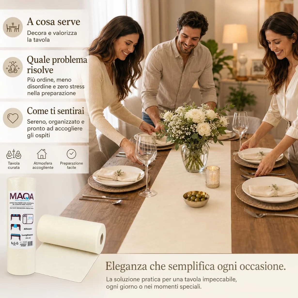 Tovaglia TNT Monouso Pretagliata 0,4x24m Rosso - Copritavolo Tessuto Non Tessuto per Feste Cerimonie Catering