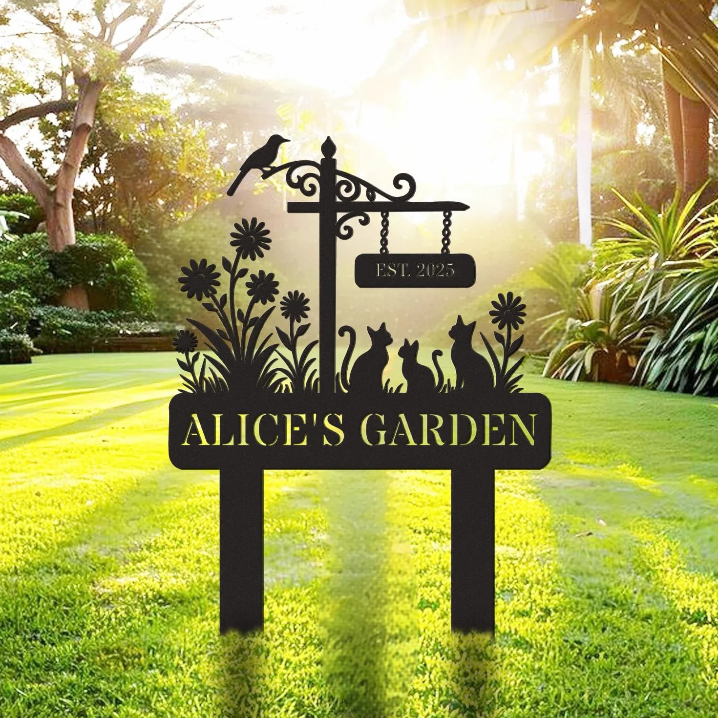 Targa da Giardino Personalizzata in Metallo con Testo Targa Decorativa da Esterno con Paletto Adatta per Decorare Cortili, Prati,Terrazze (Style 2)