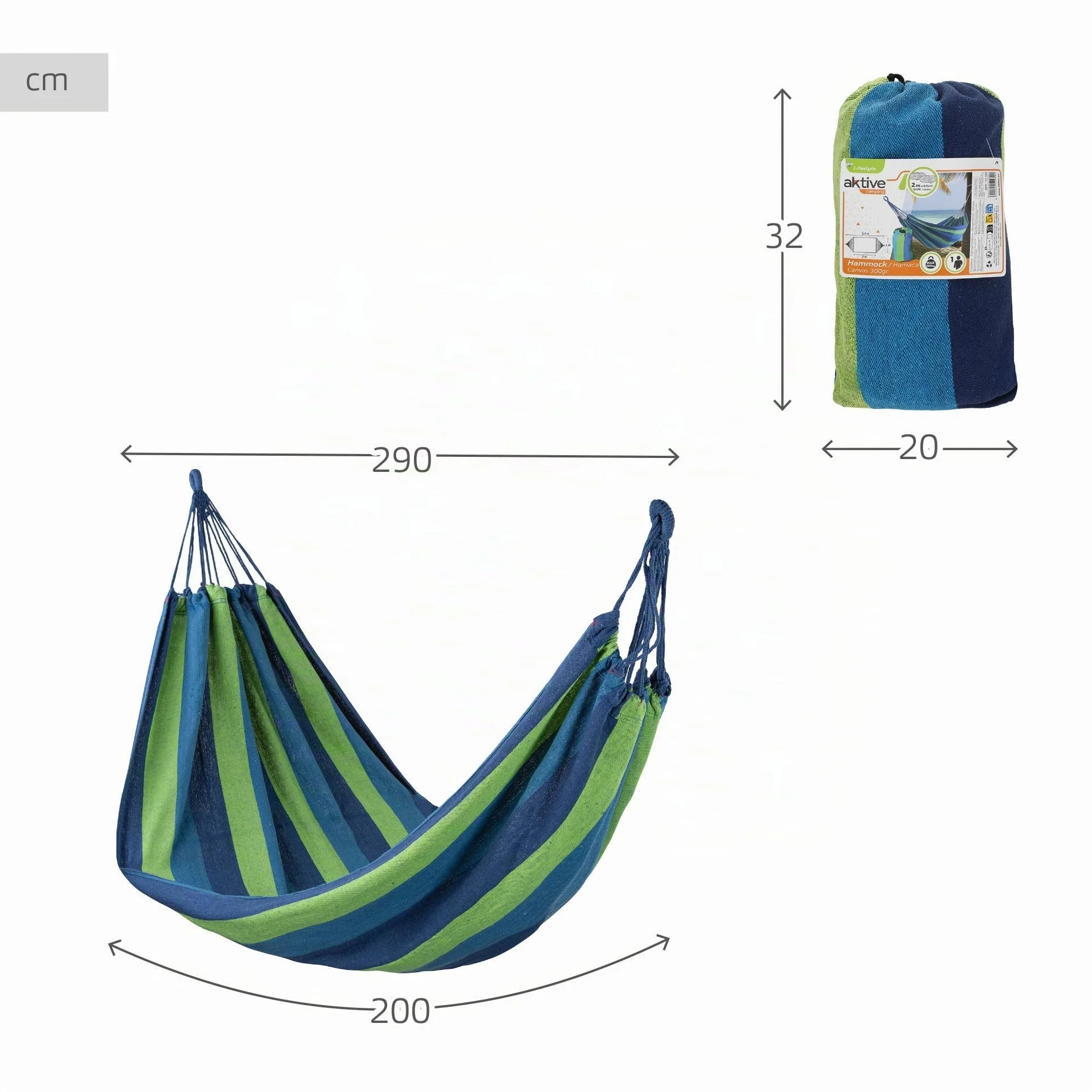 Aktive Amaca sospesa in cotone 200x100 cm 200 kg con borsa trasporto