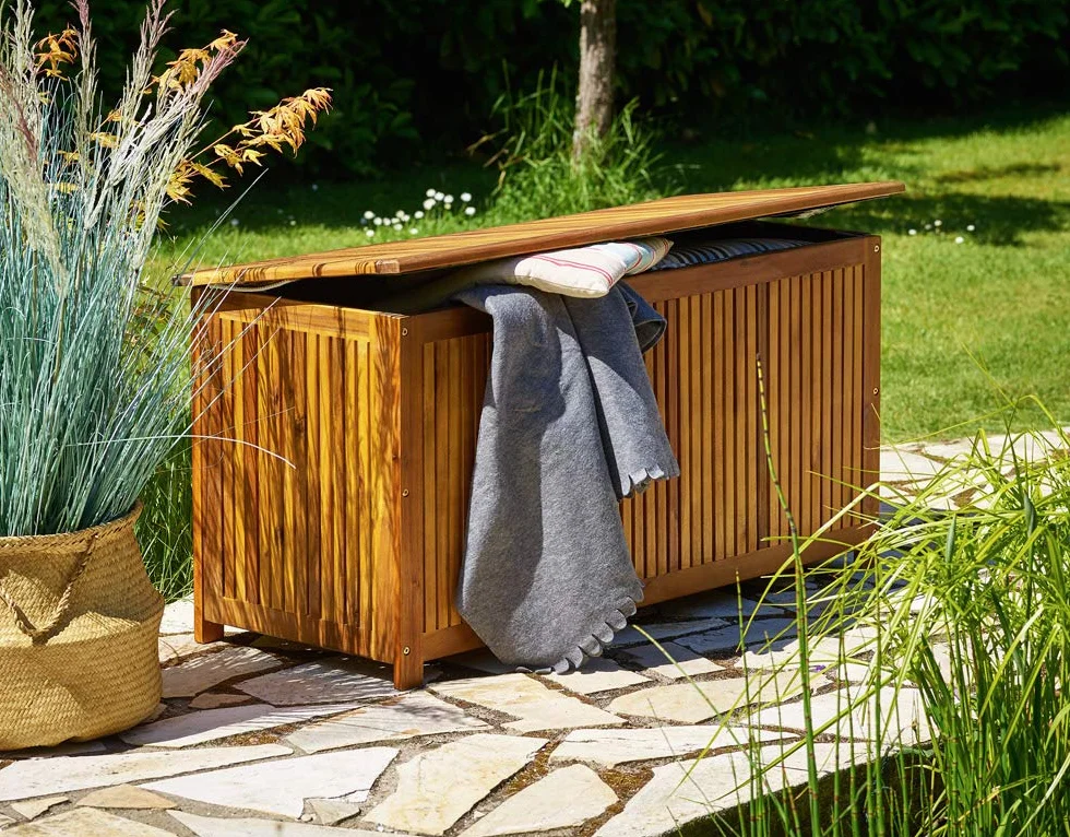 Casaria® Baule da Giardino in legno 115x50x59cm 205L Carico Max. Coperchio 160KG Contenitore Salvaspazio Fodera Interna