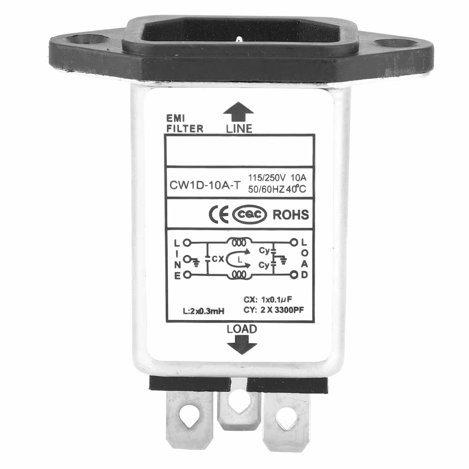 Filtro di Alimentazione EMI 115 V-250 V 10A 50/60Hz Monofase
