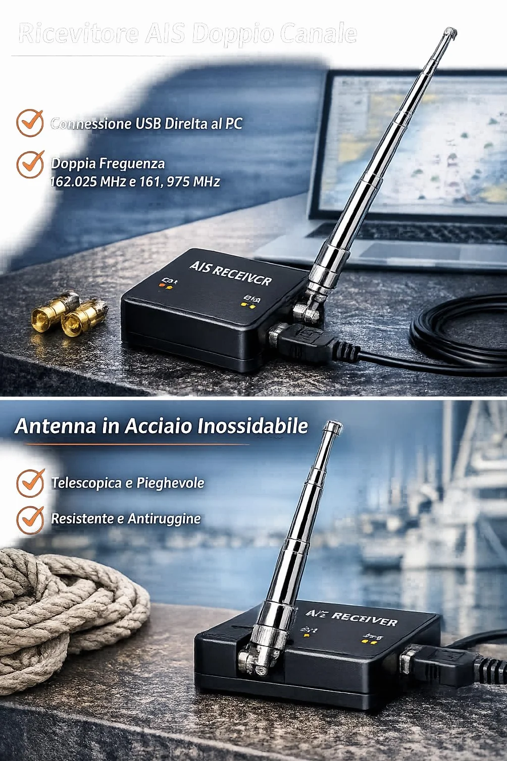 Aramox Marine AIS Receiver Dual Channel USB Output Foldable Antenna SMA Connector