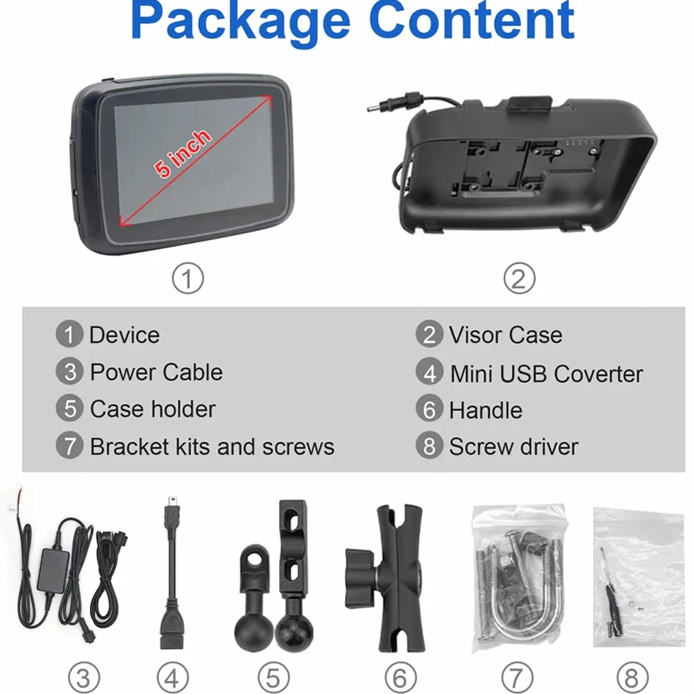 PolarLander Monitor per Moto Portatile 5'' IPS Impermeabile IPx6 Compatibile con Wireless Apple Carplay e Android Auto Dual Bluetooth