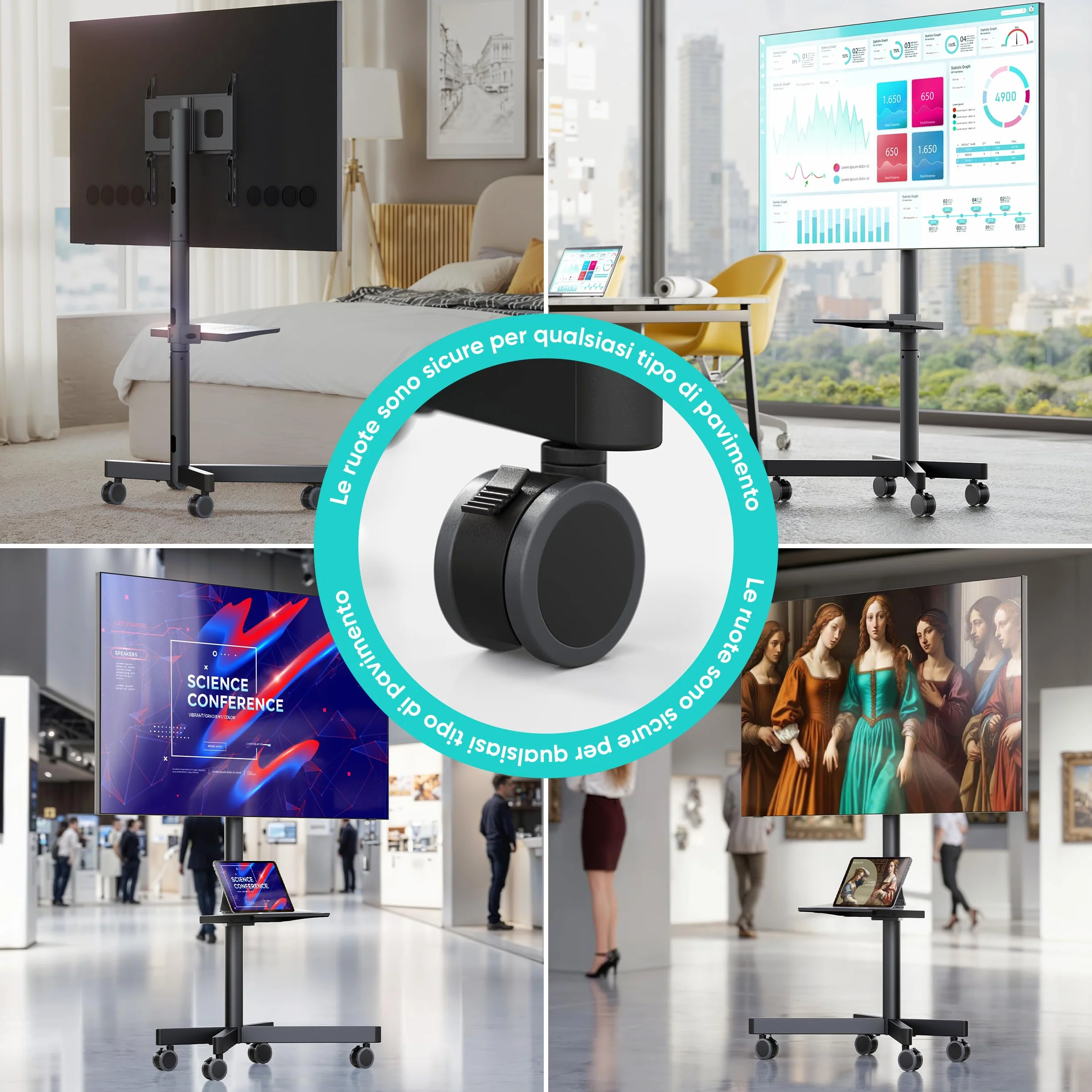 ONKRON Porta TV da Terra Mobile 23"-60" Supporto TV Pavimento VESA 100x100-400x400 45 kg Nero