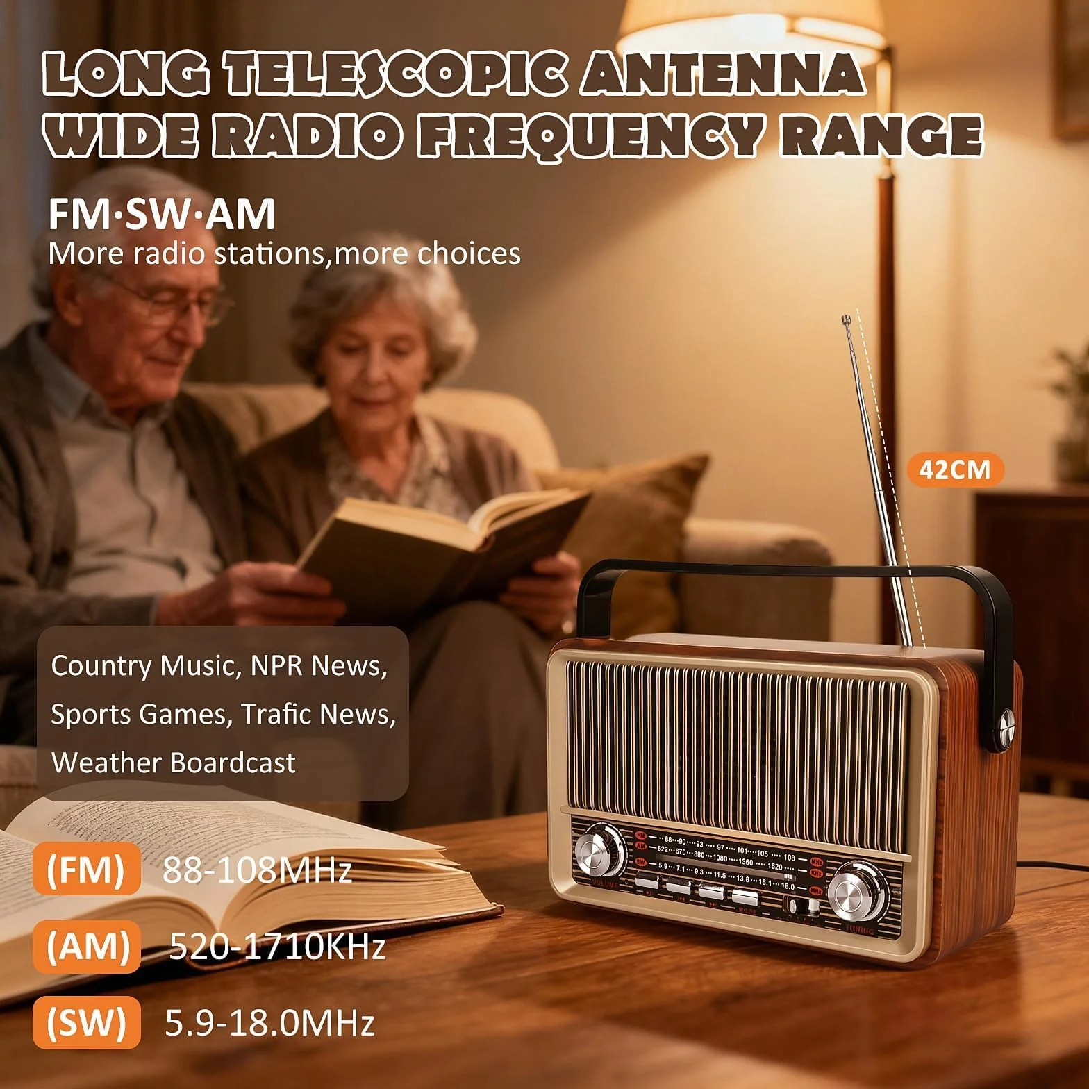 Radio Vintage Bluetooth Altoparlante Portatile con Lettore USB/TF/AUX Batteria Ricaricabile