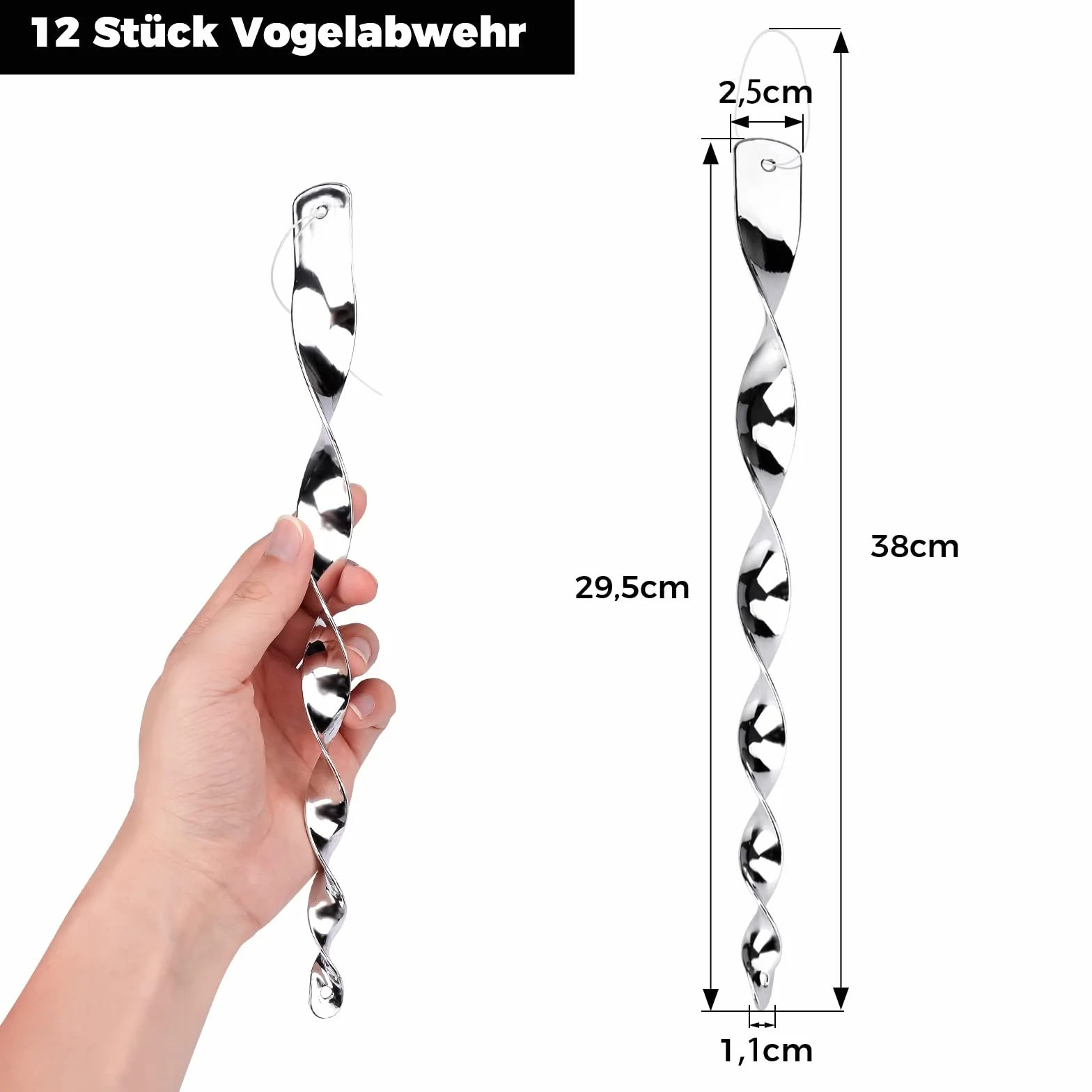 MOGADEE® 12 spaventapasseri riflettenti, a spirale, repellente per uccelli, repellente per uccelli per balcone e giardino, repellente laterale per uccelli eteroottico