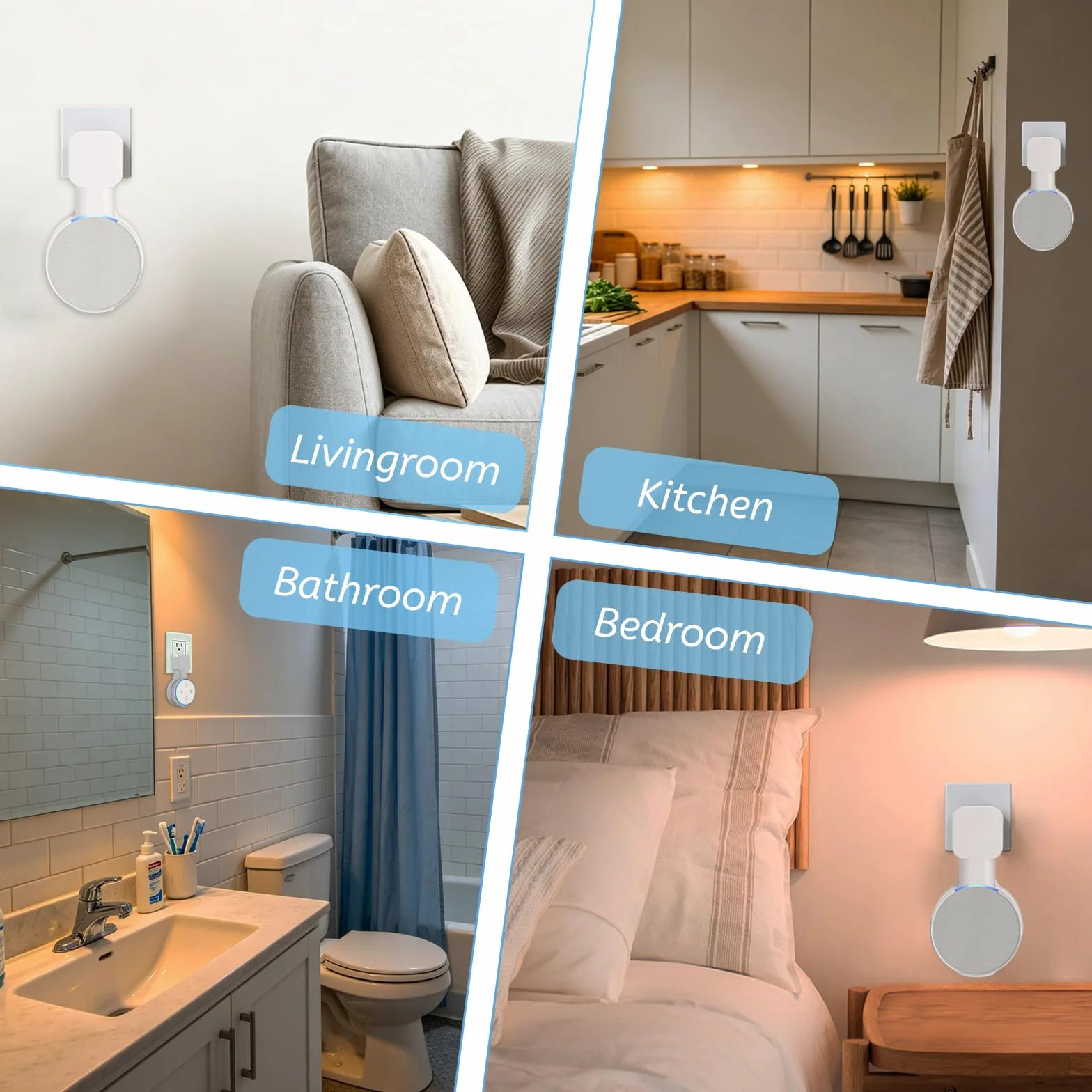 Supporto da parete per prese elettriche con gestione cavi acrilico per Echo Dot 3a generazione bianco