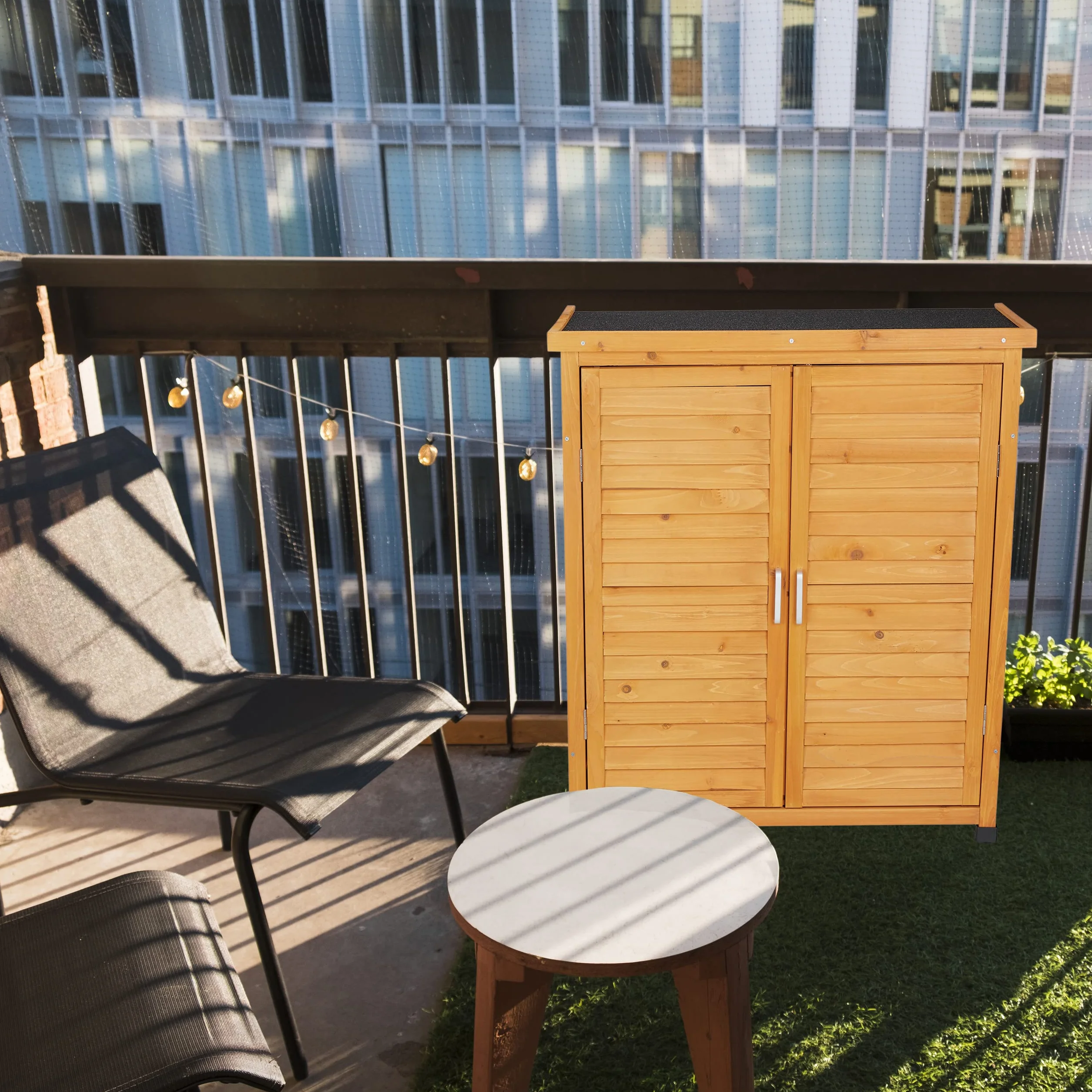 Relaxdays Armadietto da Giardino 3 Scomparti Ripiano Inclinato Mobiletto 2 Ante Legno 97x86,5x47 cm Naturale