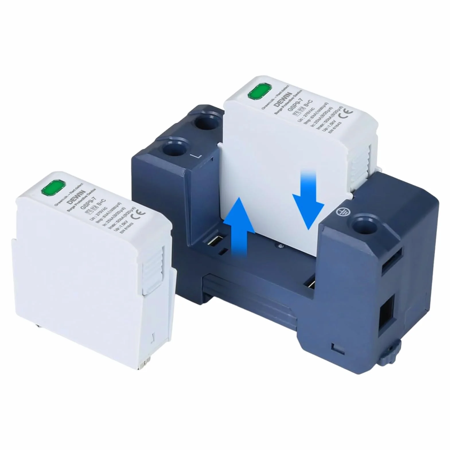 DEWIN Scaricatore di Sovratensione 2P AC 275V 25KA~50KA Dispositivo Protezione Fulmini Bassa Tensione