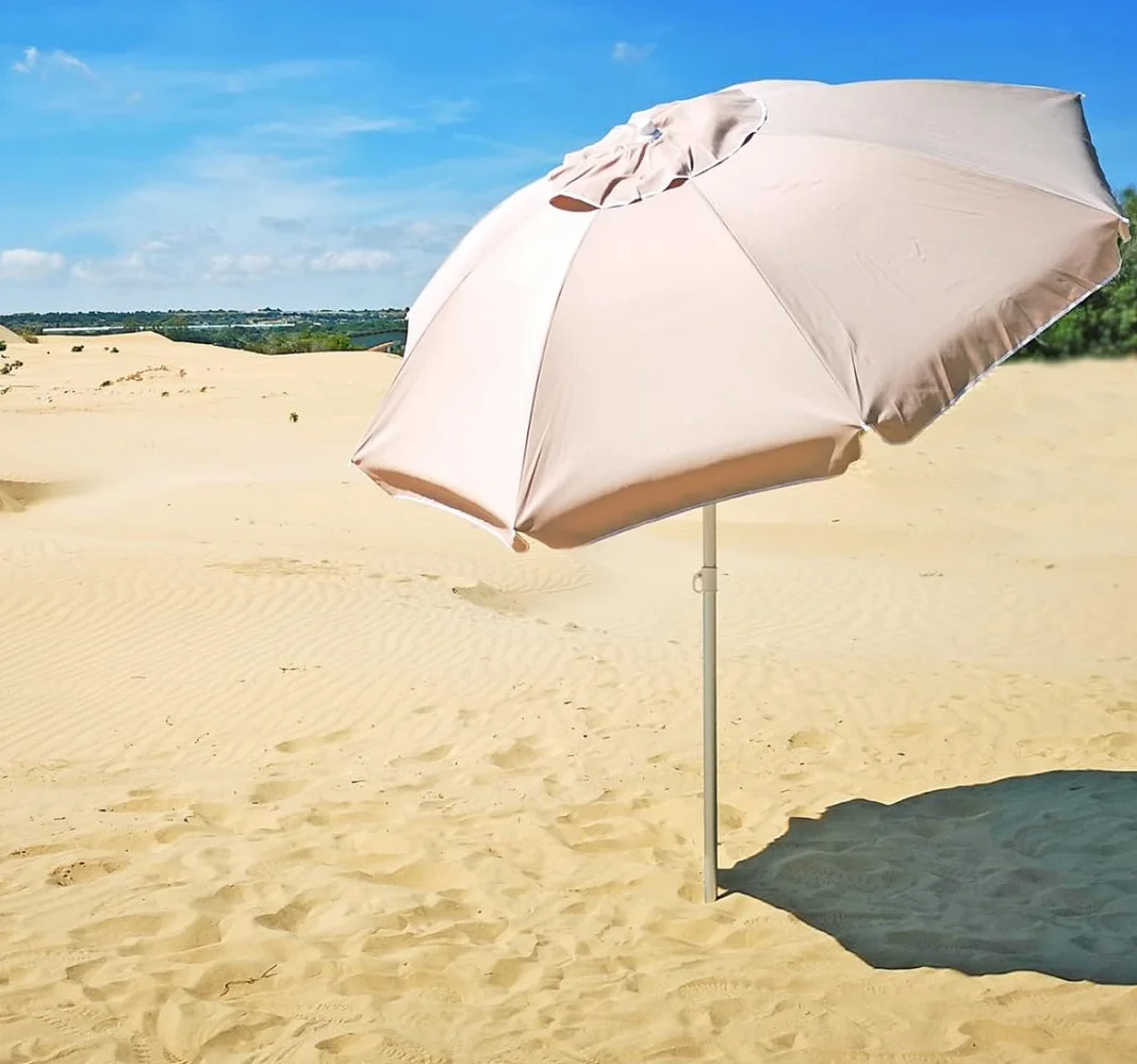 Ombrellone da Mare Spiaggia Giardino Diametro 200 con Palo 32mm Fibra di Vetro Poliestere Anti UV Reflex Ecru