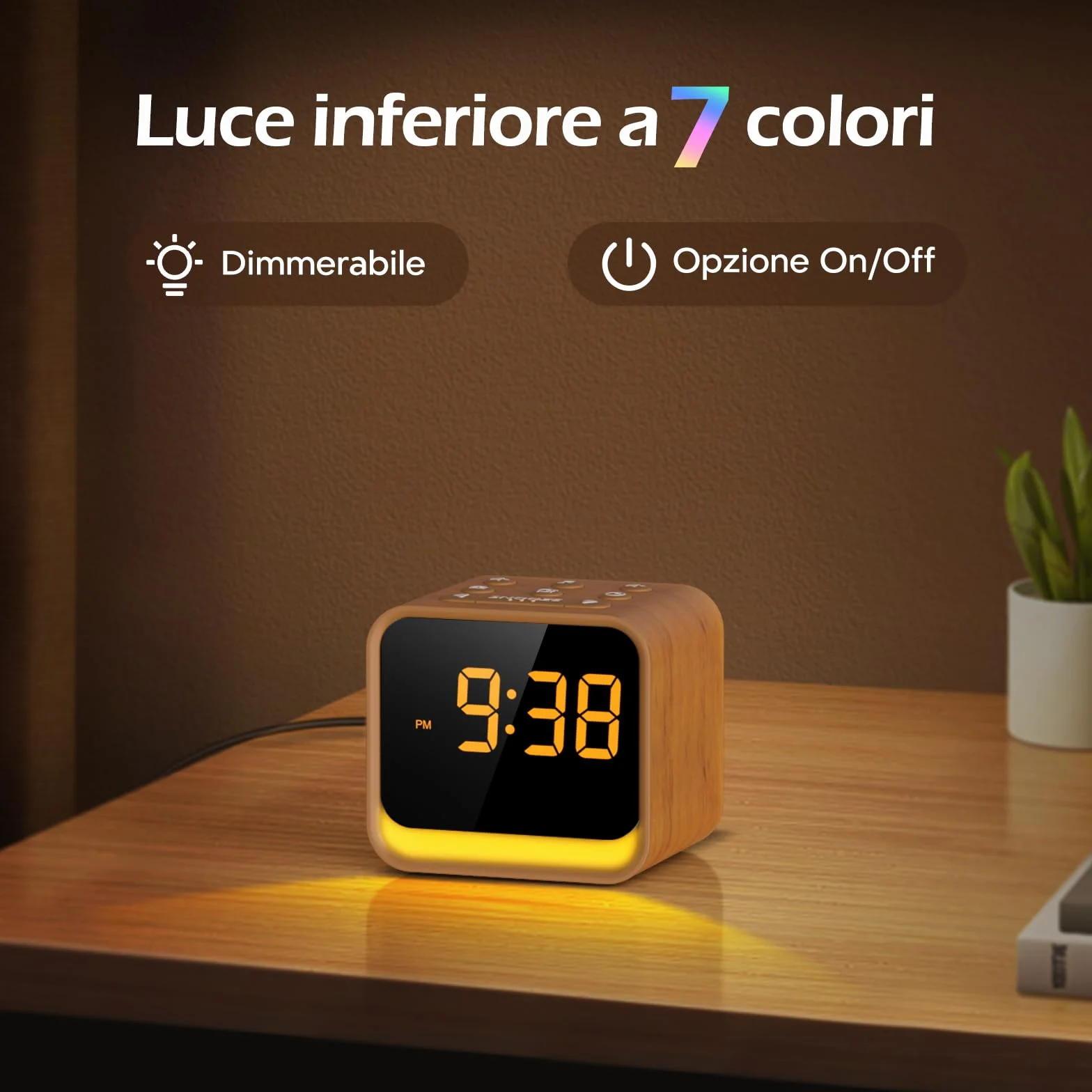 Reacher Radiosveglia Digitale FM, Macchina del Rumore Bianco, 24 Suoni Rilassanti, Display Regolabile, 7 Colori Luce Notturna, Timer, Snooze