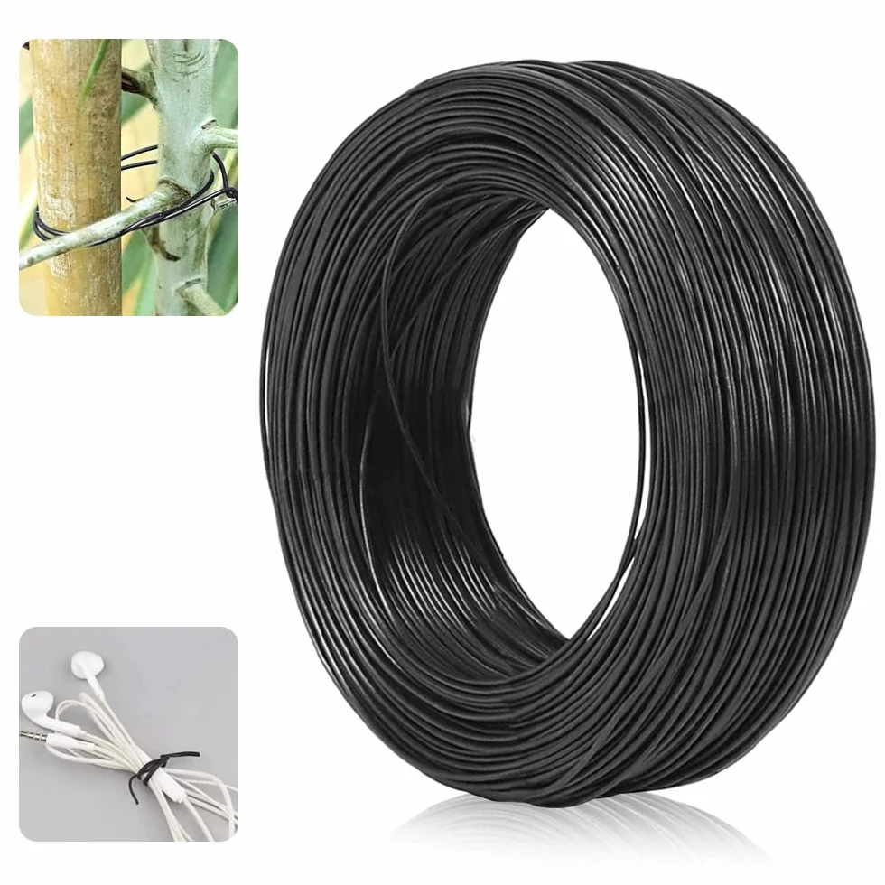 Filo di Tensione Zincato 1,1 mm x 100 m, Filo di Ferro Ricotto, Filo di Ferro Plastificato, Fili per Bonsai da Giardino Supporti per Alberi, Finitura Filo, Attacco per Fiori di Piante - Nero