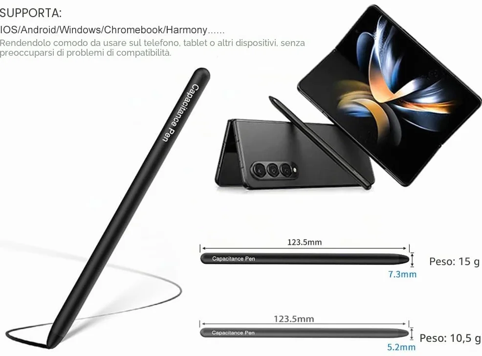 Penna Stilo Universale per Tablet, Samsung, Z Fold5/Fold 4/Fold 3