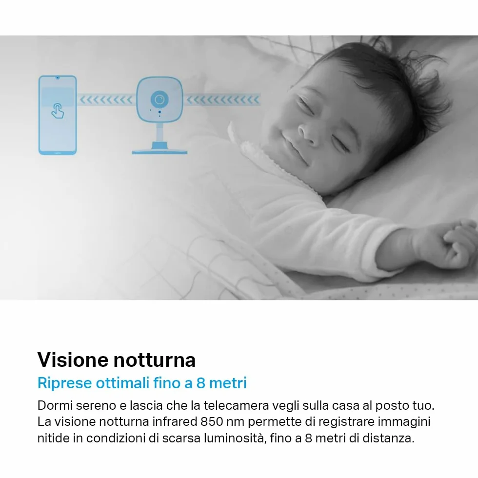 Tapo C100 Telecamera Wi-Fi Interno FHD Visione Notturna Audio Bidirezionale Movimento MicroSD 512GB