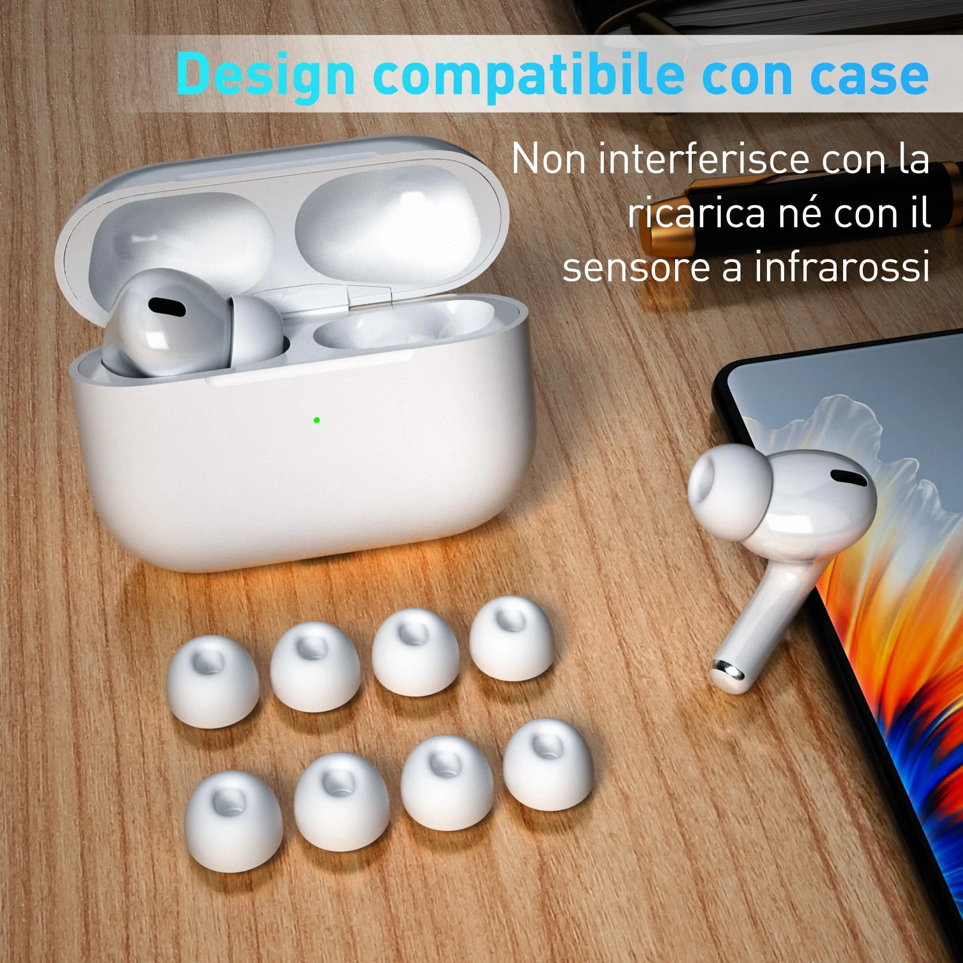 YISH Gommini per AirPods Pro/AirPods Pro 2 4 Paia Cuffie Auricolari con Custodia Penna Pulizia Foro Riduzione Rumore Ricambio (XS/S/M/L)