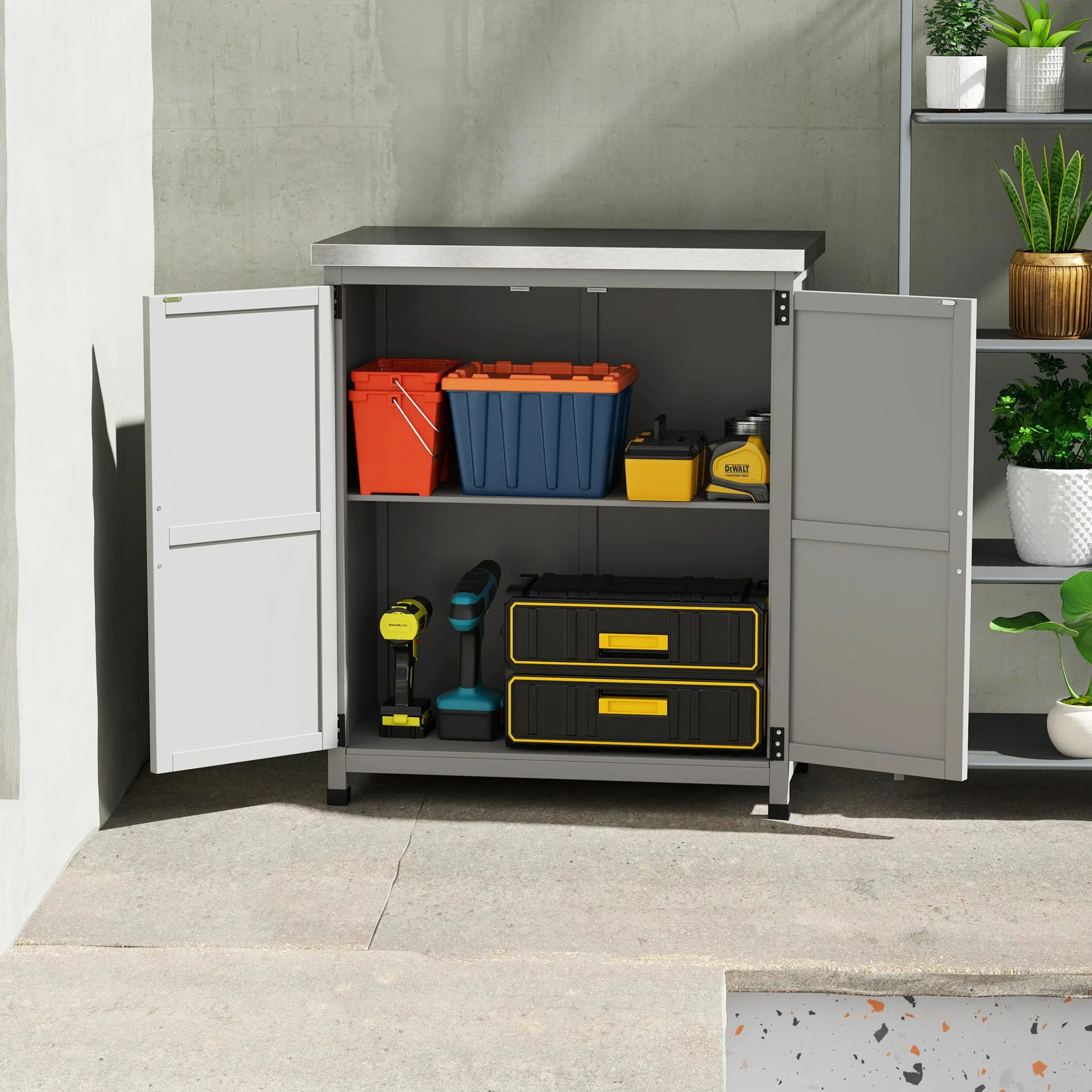 Outsunny Armadio da Esterno Acciaio Zincato 79x43x92 cm Grigio
