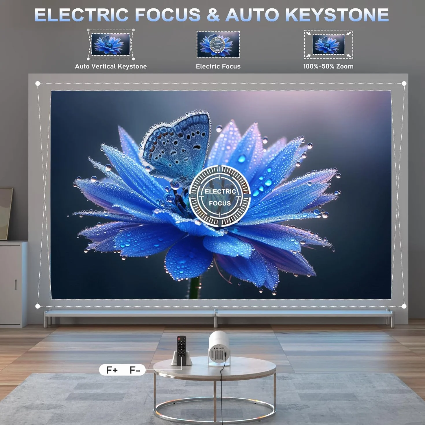 Proiettore 4K WiFi 6 BT5.2 Portatile Full HD con Keystone Rotazione 180° per Home Theater