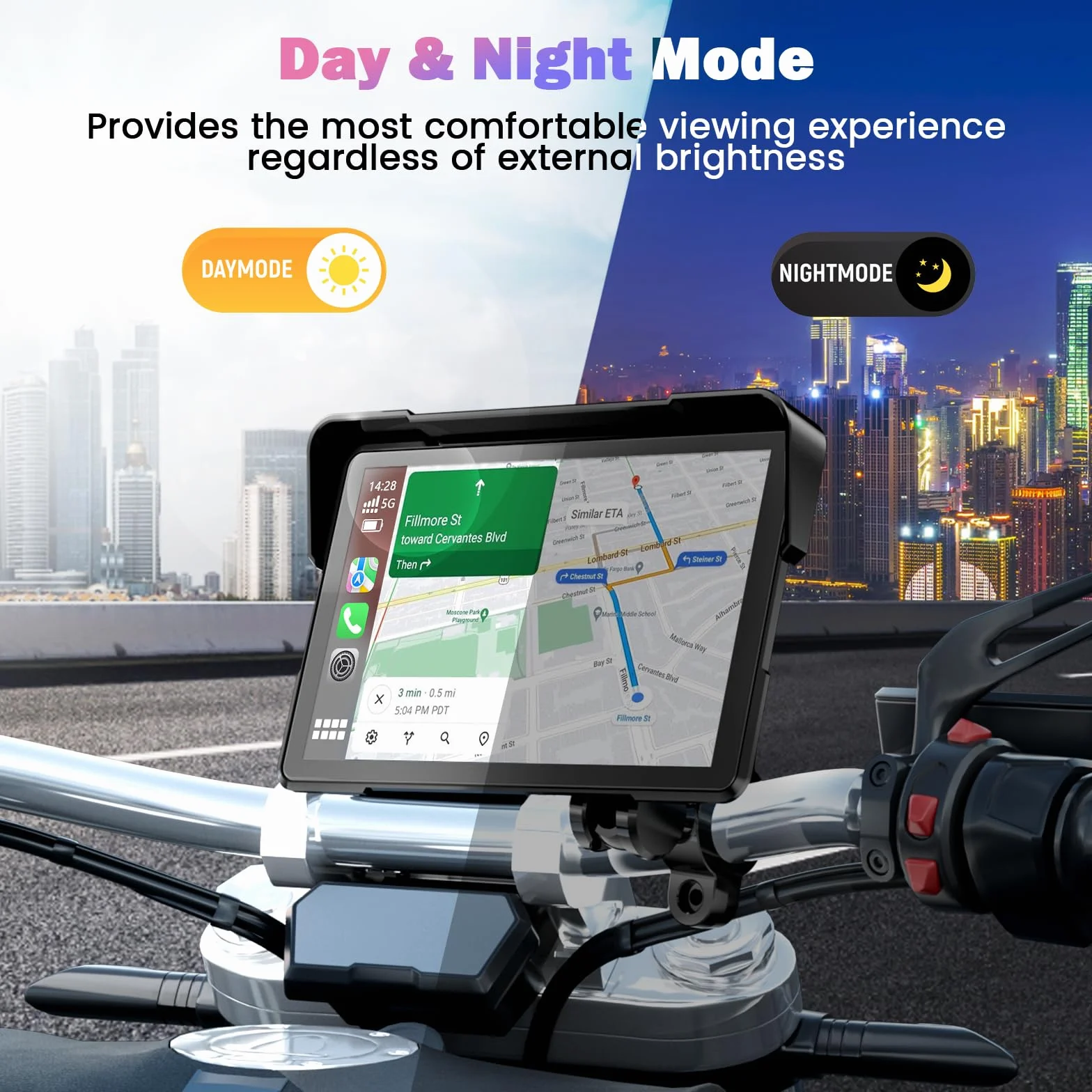 Schermo Carplay Moto 7 Pollici Portatile GPS Impermeabile Bluetooth Carplay Android Auto Supporto Magnetico
