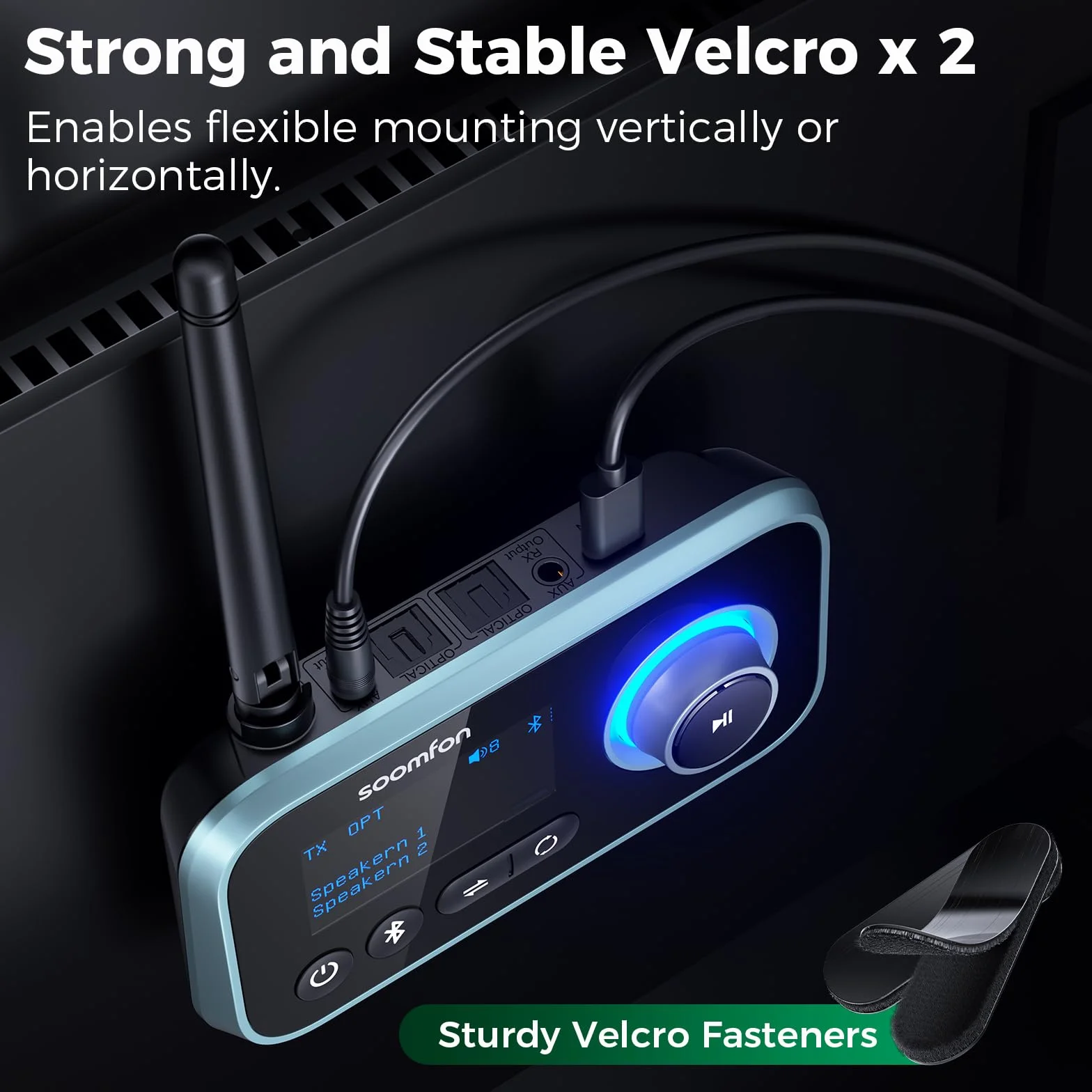 SOOMFON Bluetooth 5.0 Audio Adapter Transmitter Receiver with Aux/Optical/RCA, 3.5mm Jack, Optical, LCD Display