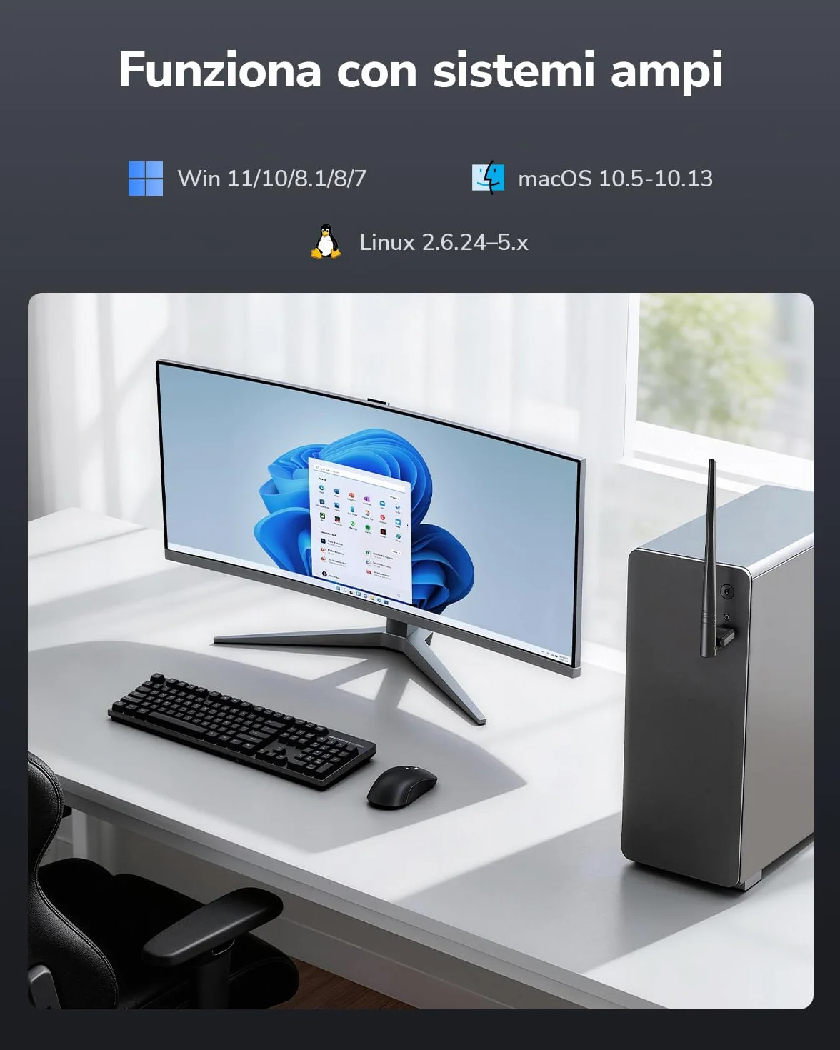 Cudy WU1400 Adattatore USB 3.0 WiFi AC 1300Mbps Dual-Band 5dBi Antenna Esterna
