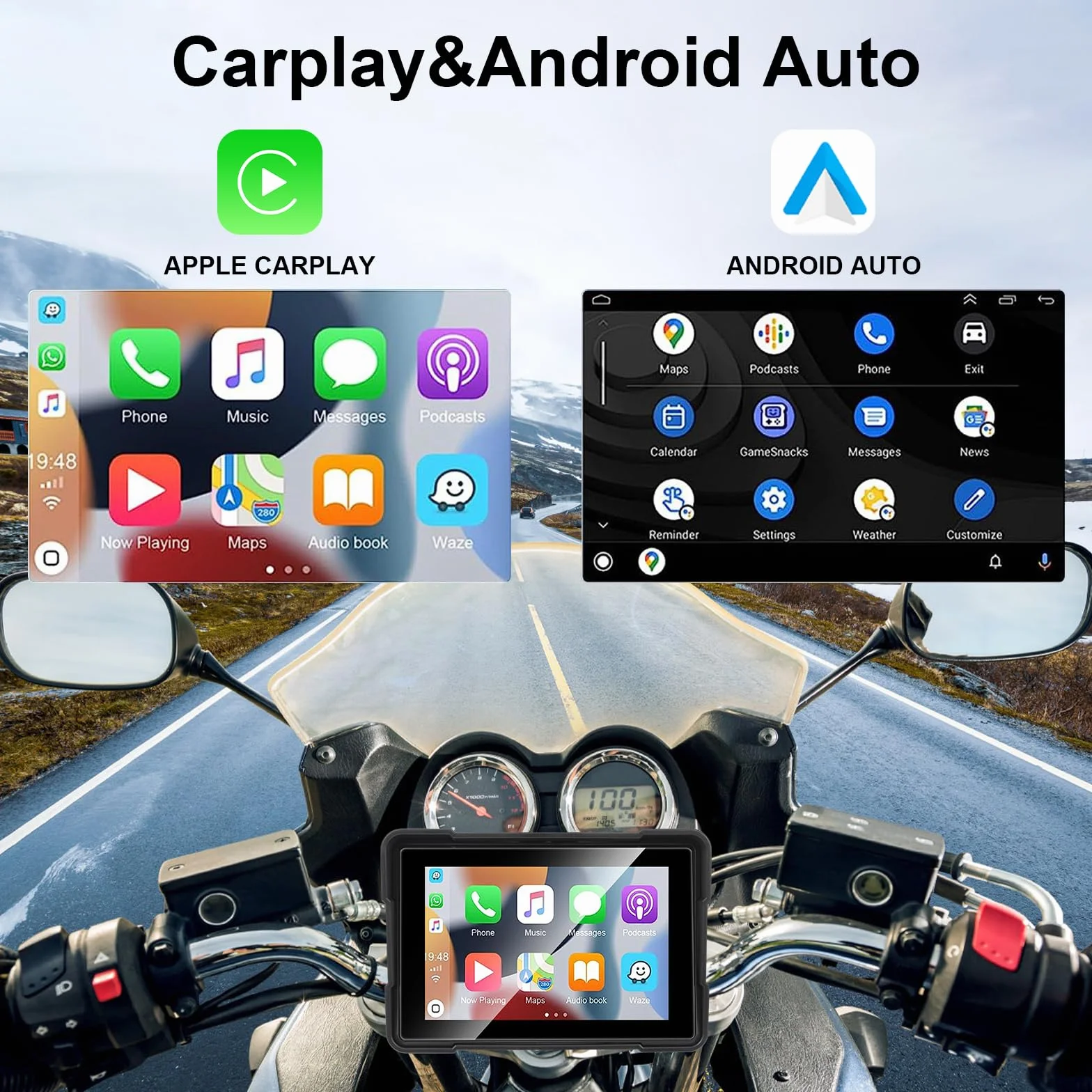 Navigatore Auto Portatile CarPlay Android Auto per Moto 5 Pollici Impermeabile Touchscreen