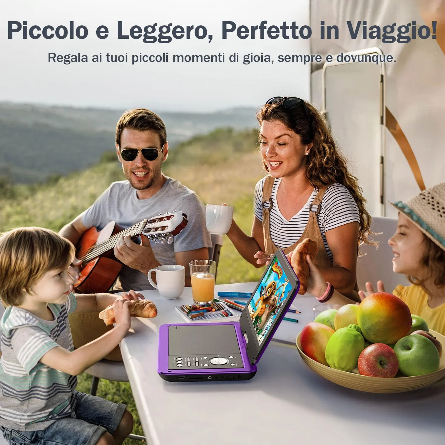 YOTON Lettore DVD Portatile 12,5" Schermo Girevole HD 10,5" per Auto Bambini Batteria 6 Ore USB SD