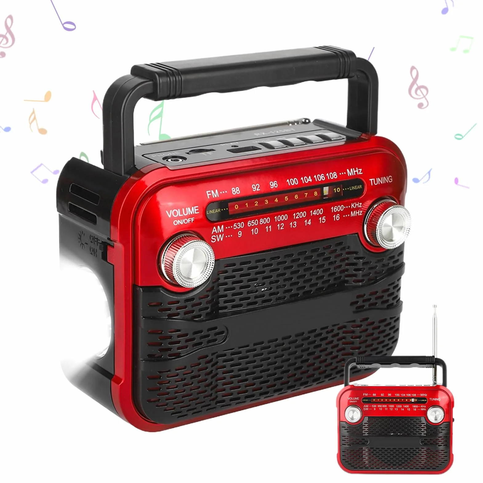 Radio a Manovella Portatile per Esterni con Illuminazione, 3 Modalità, Meteo e Tempesta