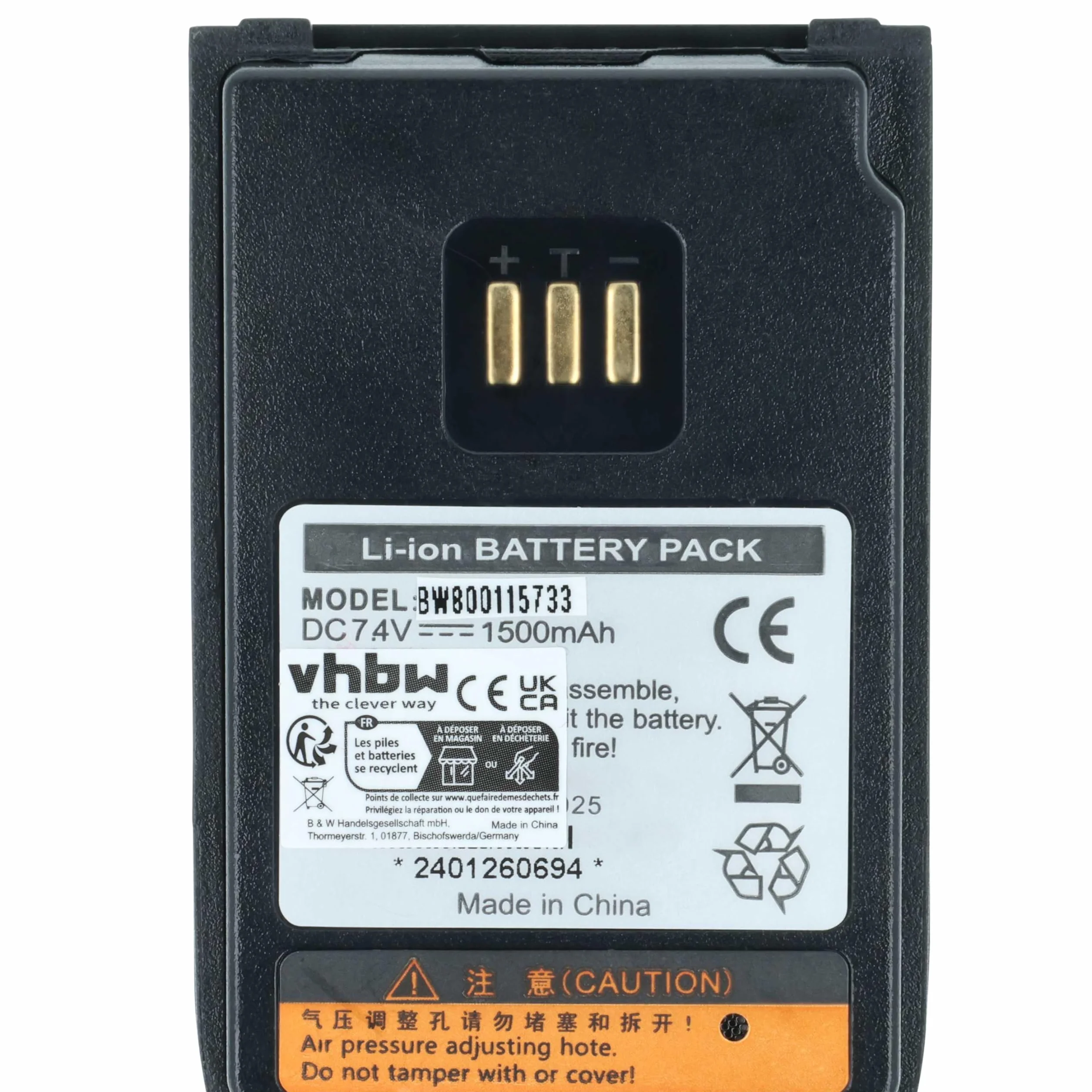 vhbw 2x batteria compatibile Hyt/Hytera PD502 PD560 UL913 PD506 PD505 PD502i-UL PD500 UL913 radio 1500mAh 7,4V Li-Ion