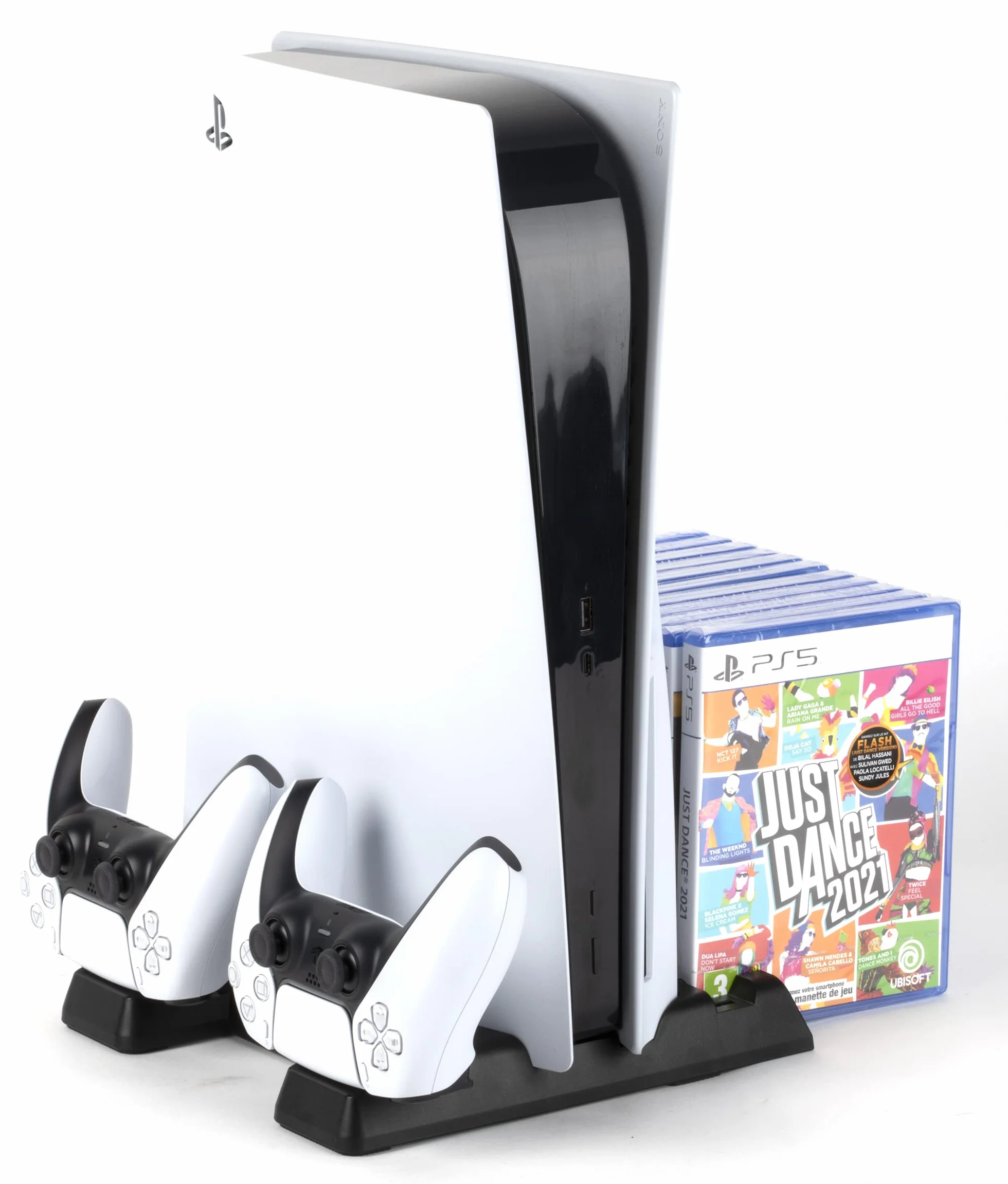Konix Mythics Cool & Charge Spaceship Base di Ricarica per Console PS5, 2 Controller DualSense, Fino a 11 Giochi - Nero