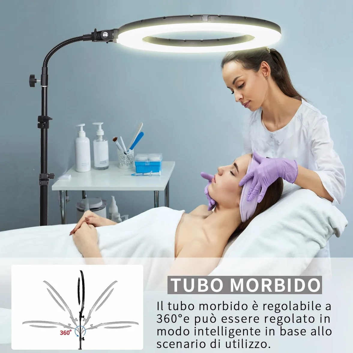 LED Luce Anulare 18" 60W Dimmerabile con Stativo per Fotografia Studio Ritratto Trucco