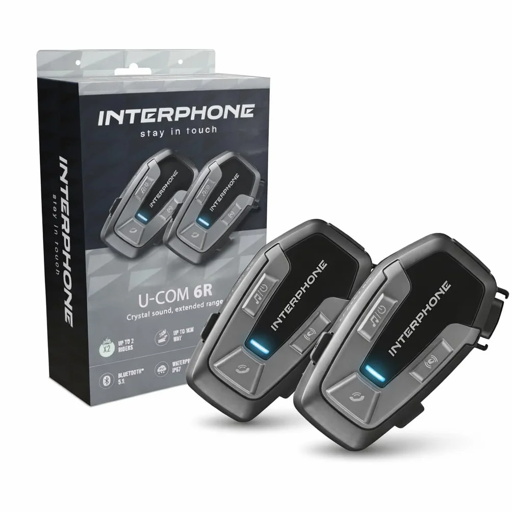 INTERPHONE U-Com6R Interfono Moto Bluetooth 5.2 Rimovibile Batteria 15 ore Autonomia 1 Km Compatibile TFT GPS Impermeabile Speaker 32mm