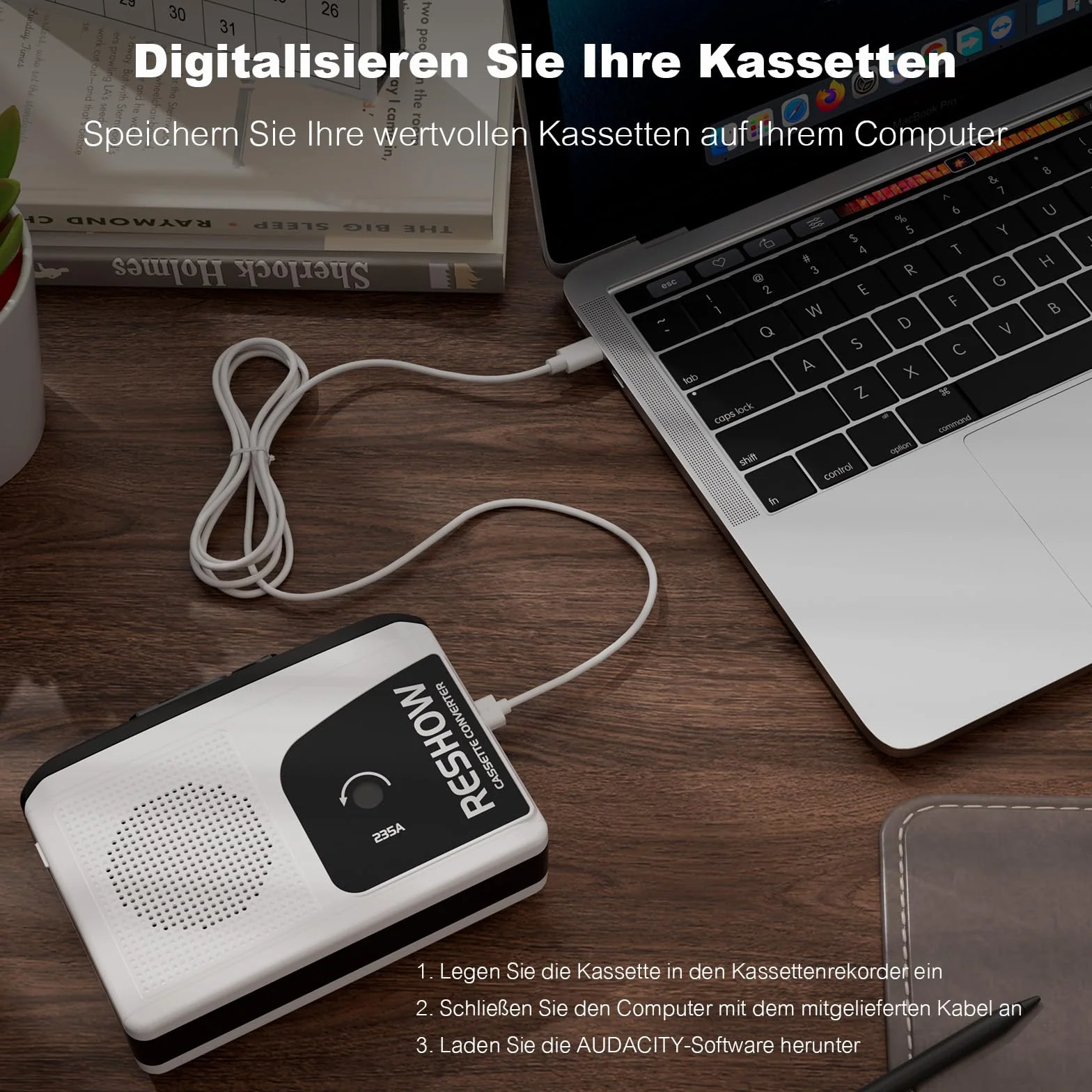 Lettore cassette portatile Nero convertitore nastro MP3 USB registrazione musica