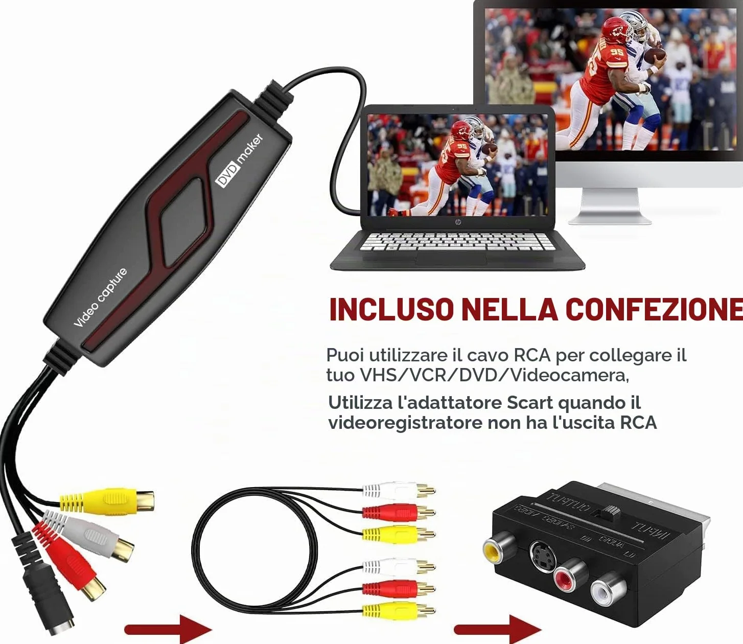 DIGITNOW! Scheda di Acquisizione Video USB, Convertitore Analogico Hi8 VHS DVD per Windows 10/Mac