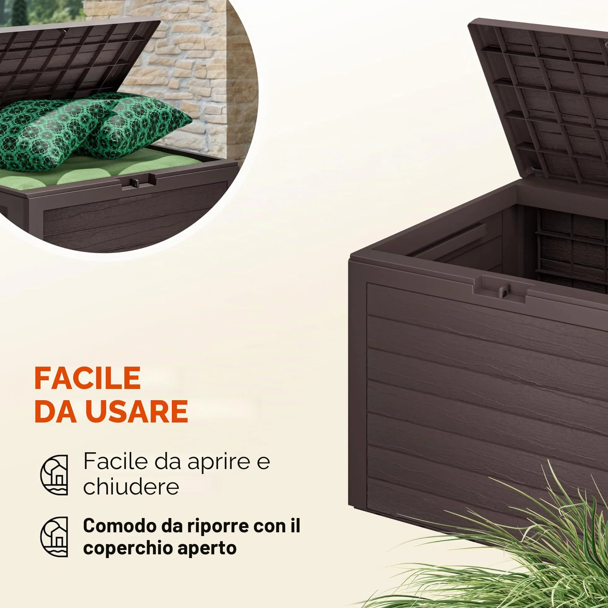Casaria® Baule da Giardino Lille 190 L Effetto Legno Orgenizer Box Giocattoli 78x44x55cm Multibox Impermeabile Esterni