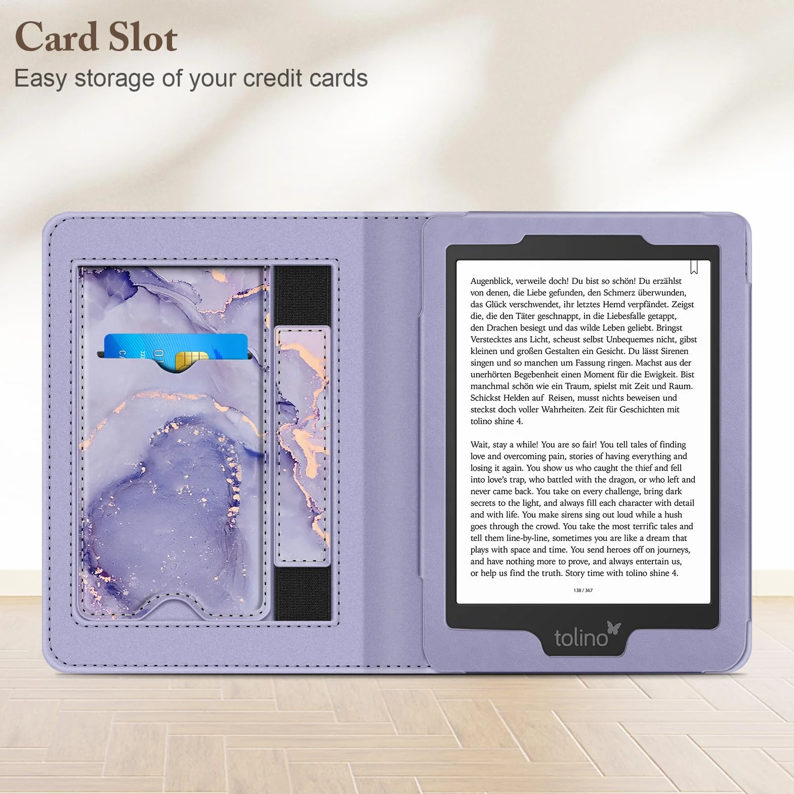 FINTIE Custodia Kobo Clara Colour 2024 Clara BW 2024 2E 2022 eReader Stand Cover Protettiva Case Card Slot Hand Strap Auto Sveglia Sonno Lilla Marble